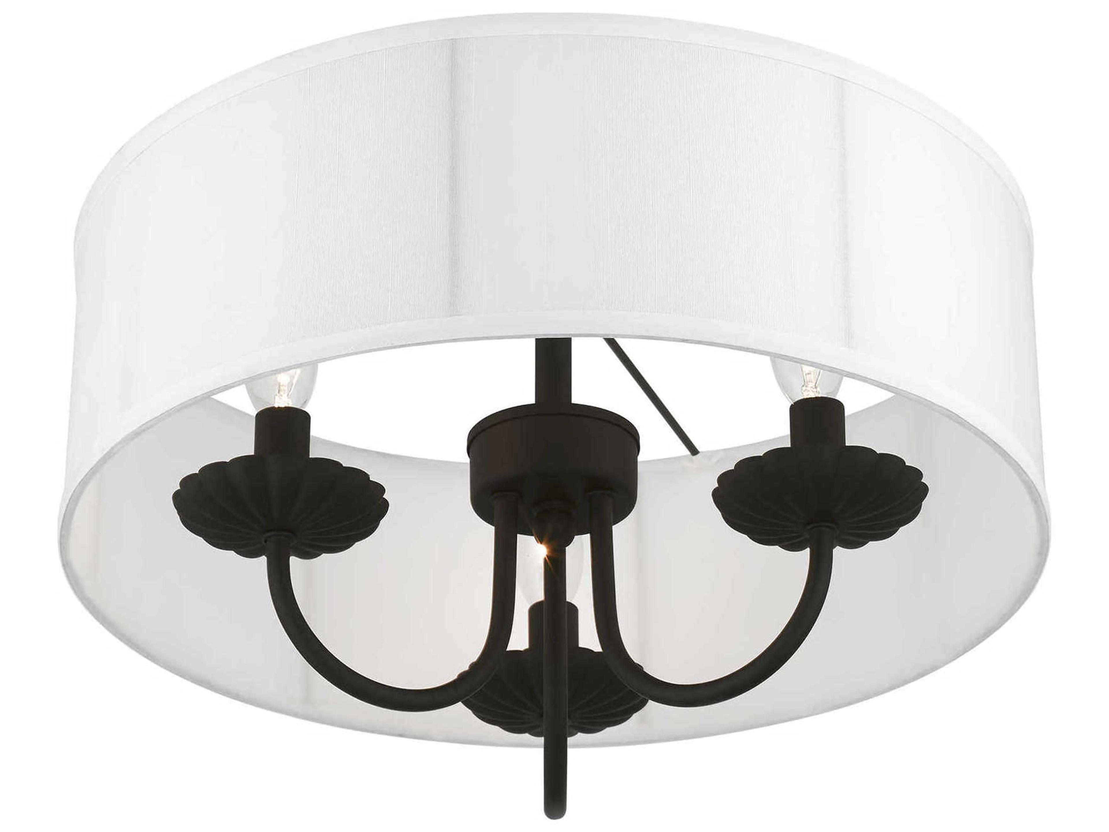 Livex Lighting Brookdale 3-Light Black White Drum Semi Flush Mount