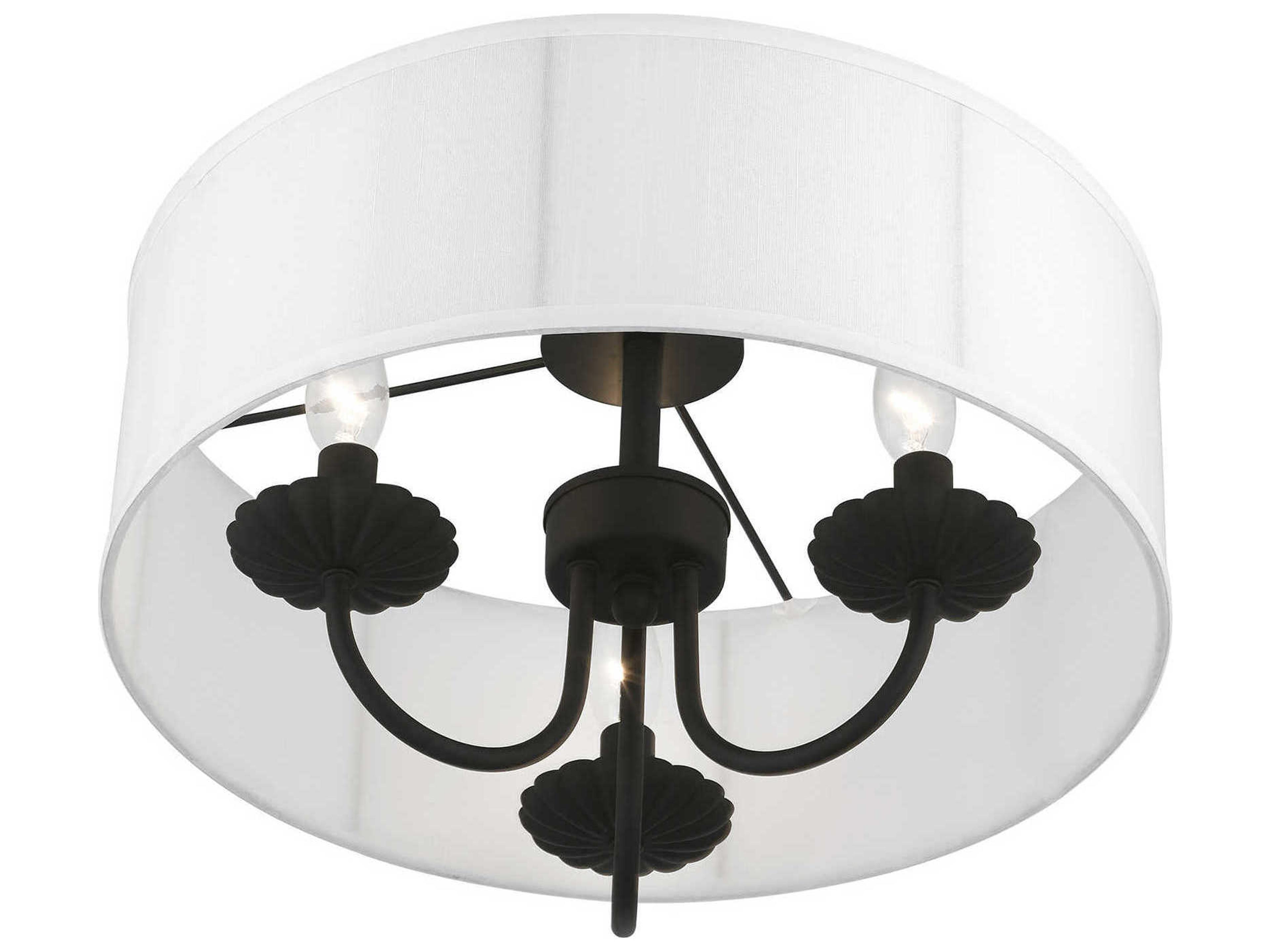 Livex Lighting Brookdale 3-Light Black White Drum Semi Flush Mount