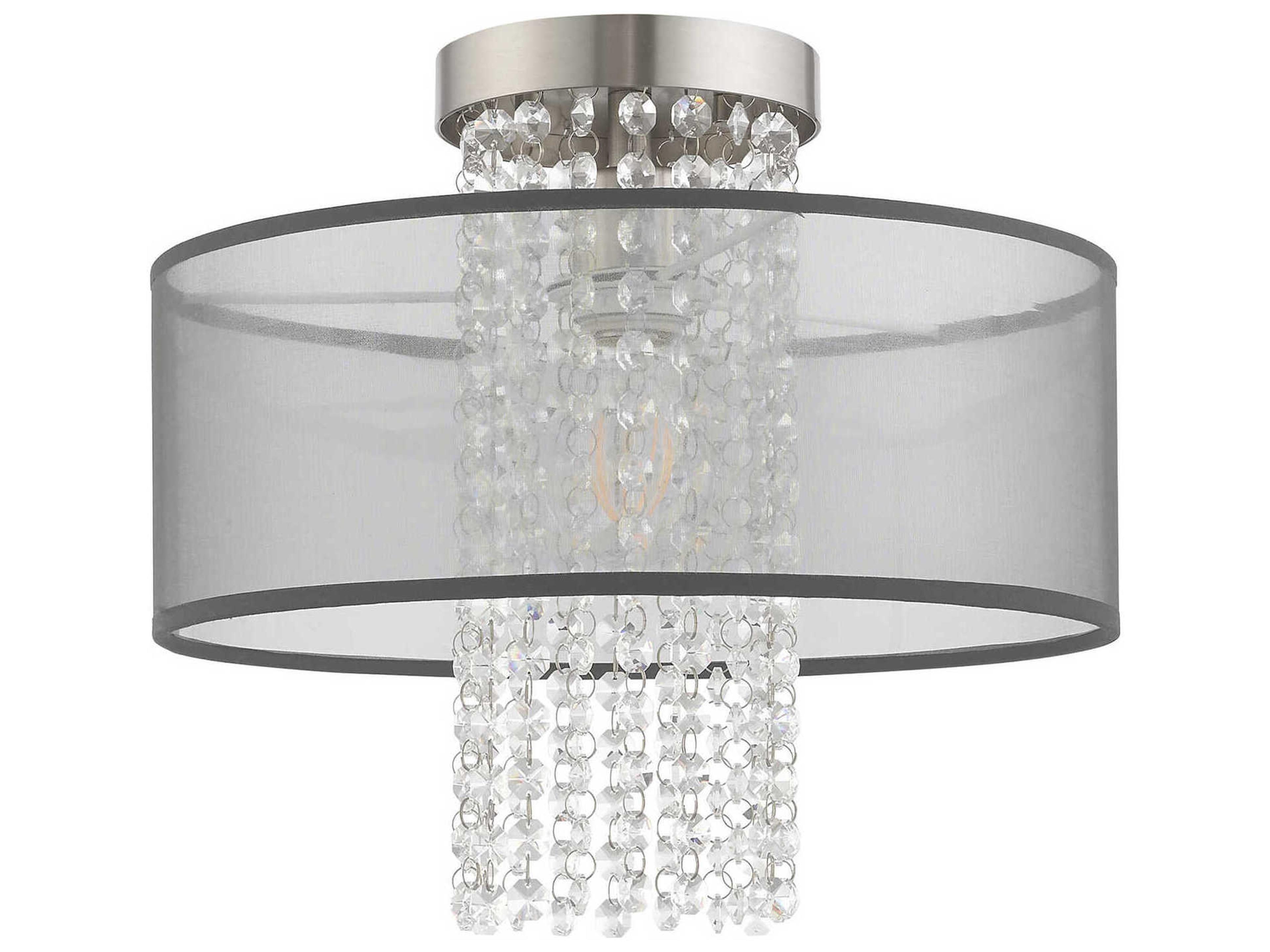Livex Lighting Bella Vista 1-Light Brushed Nickel Clear Crystal Drum Flush Mount