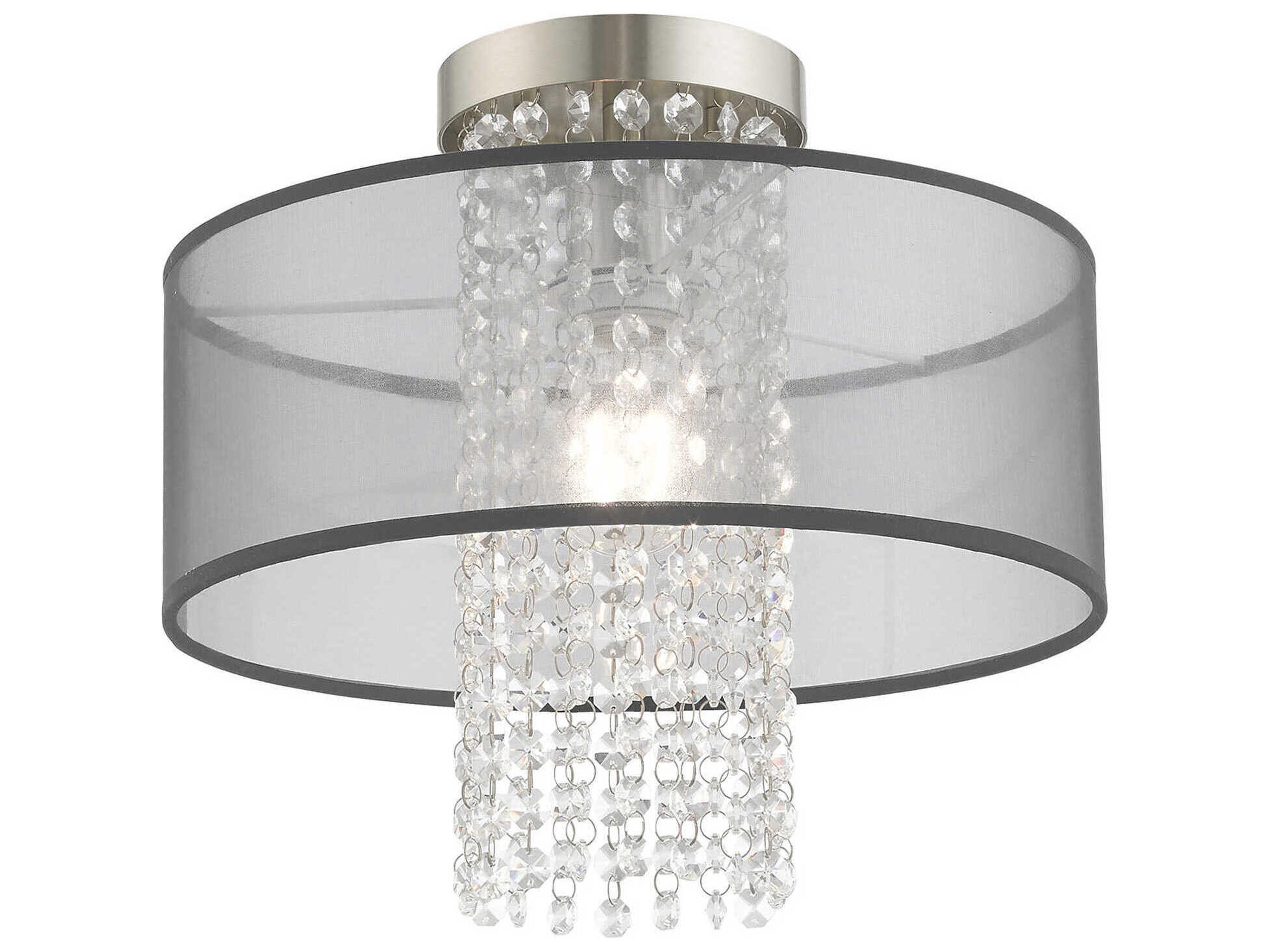 Livex Lighting Bella Vista 1-Light Brushed Nickel Clear Crystal Drum Flush Mount