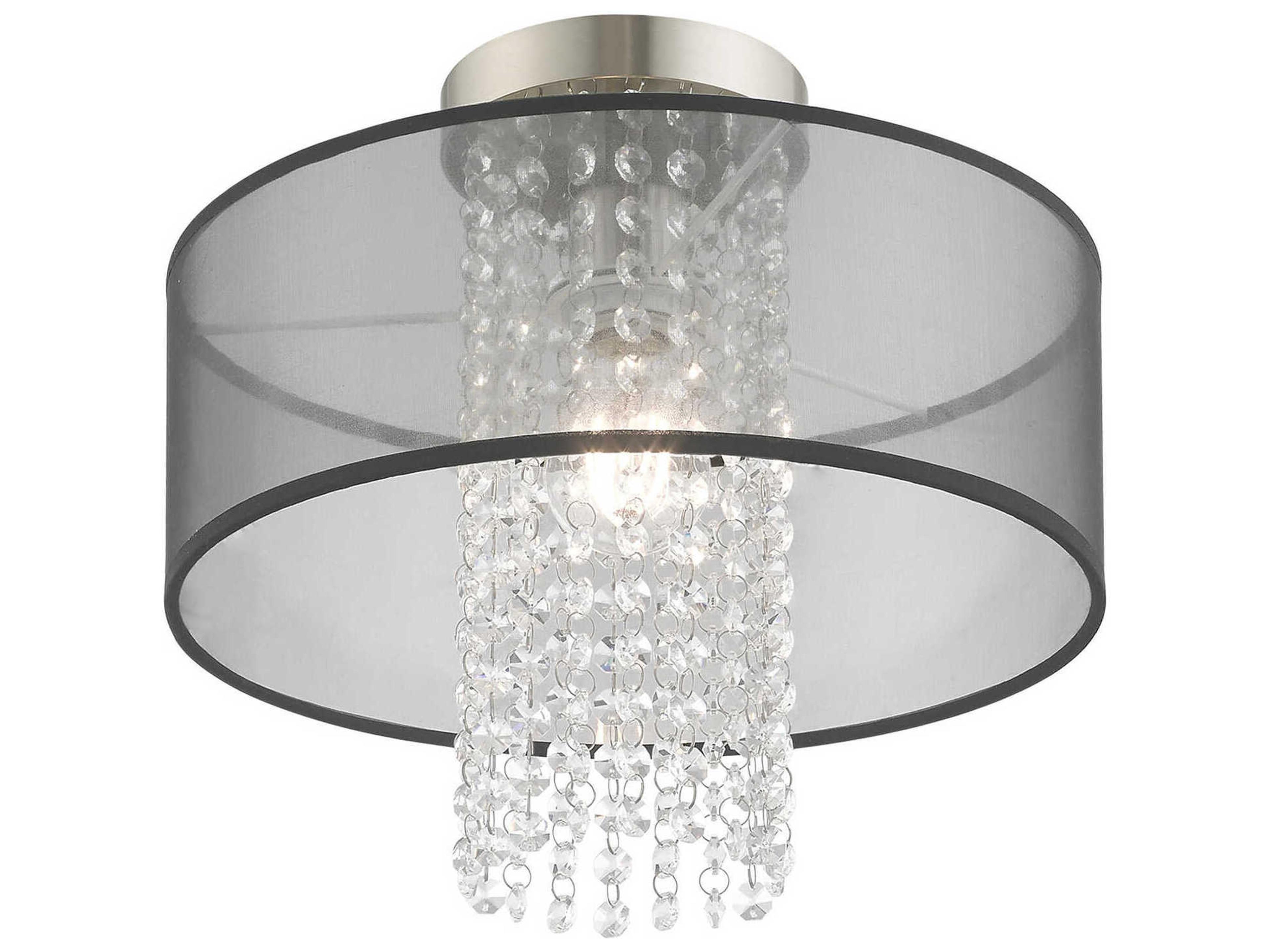 Livex Lighting Bella Vista 1-Light Brushed Nickel Clear Crystal Drum Flush Mount
