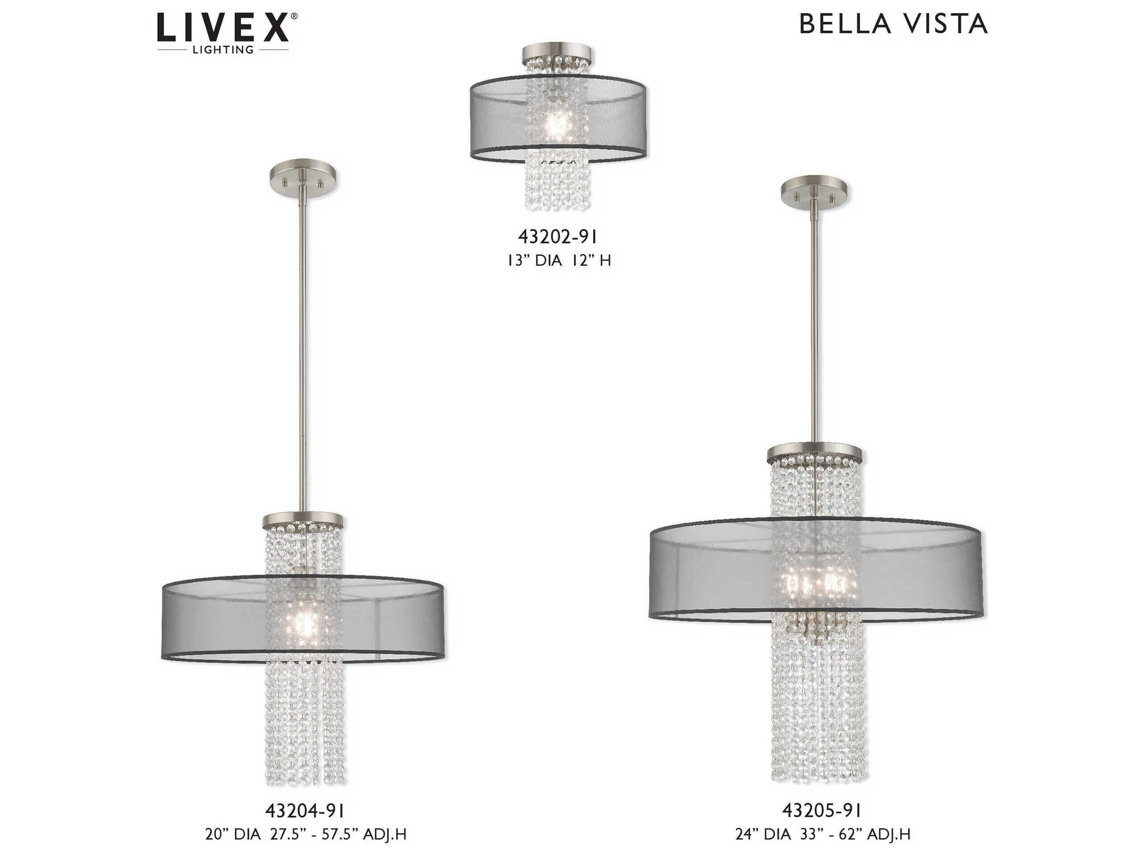 Livex Lighting Bella Vista 1-Light Brushed Nickel Clear Crystal Drum Flush Mount