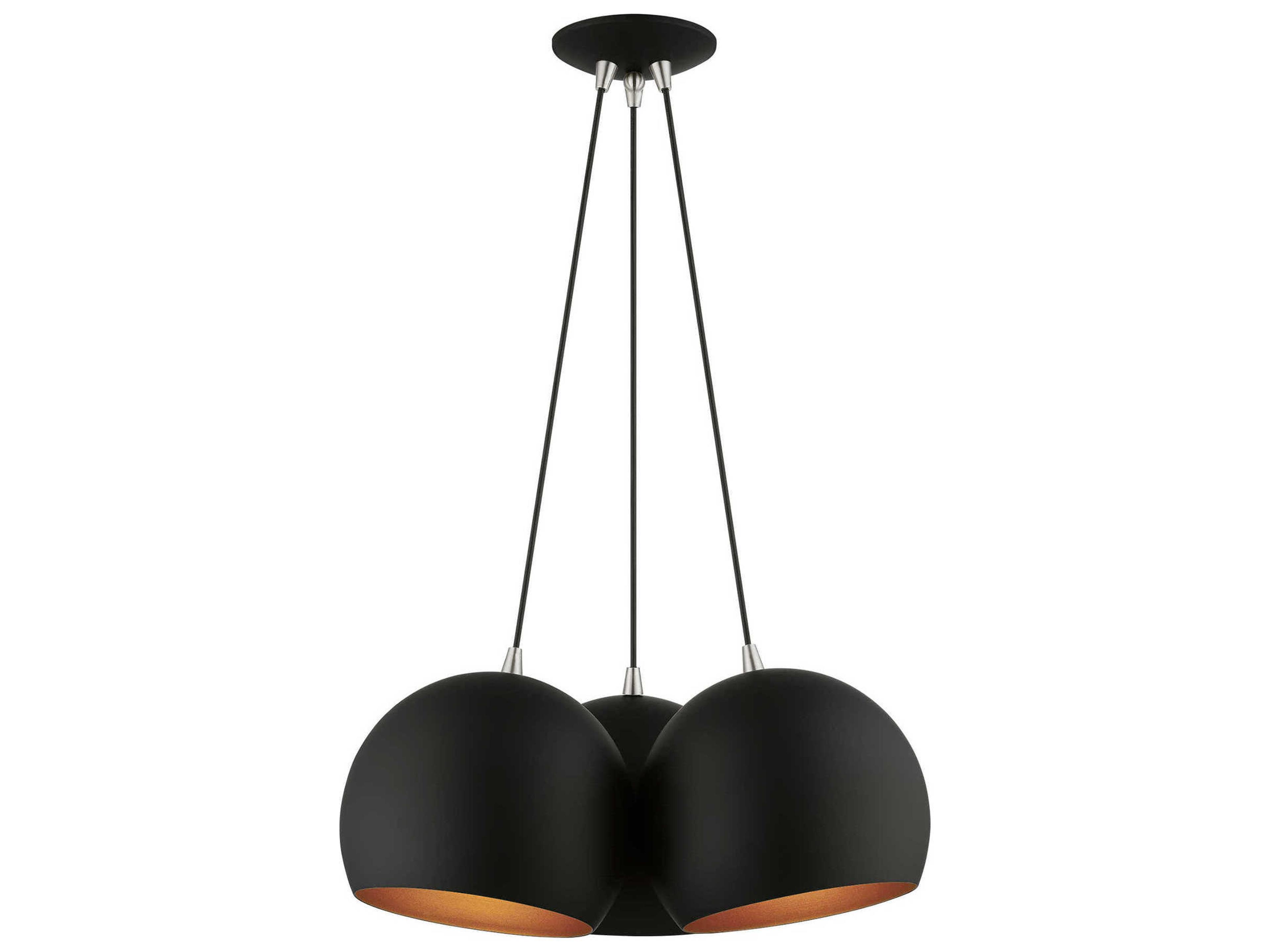 Piedmont 3-Light Black Brushed Nickel Gold Dome Geometric Pendant