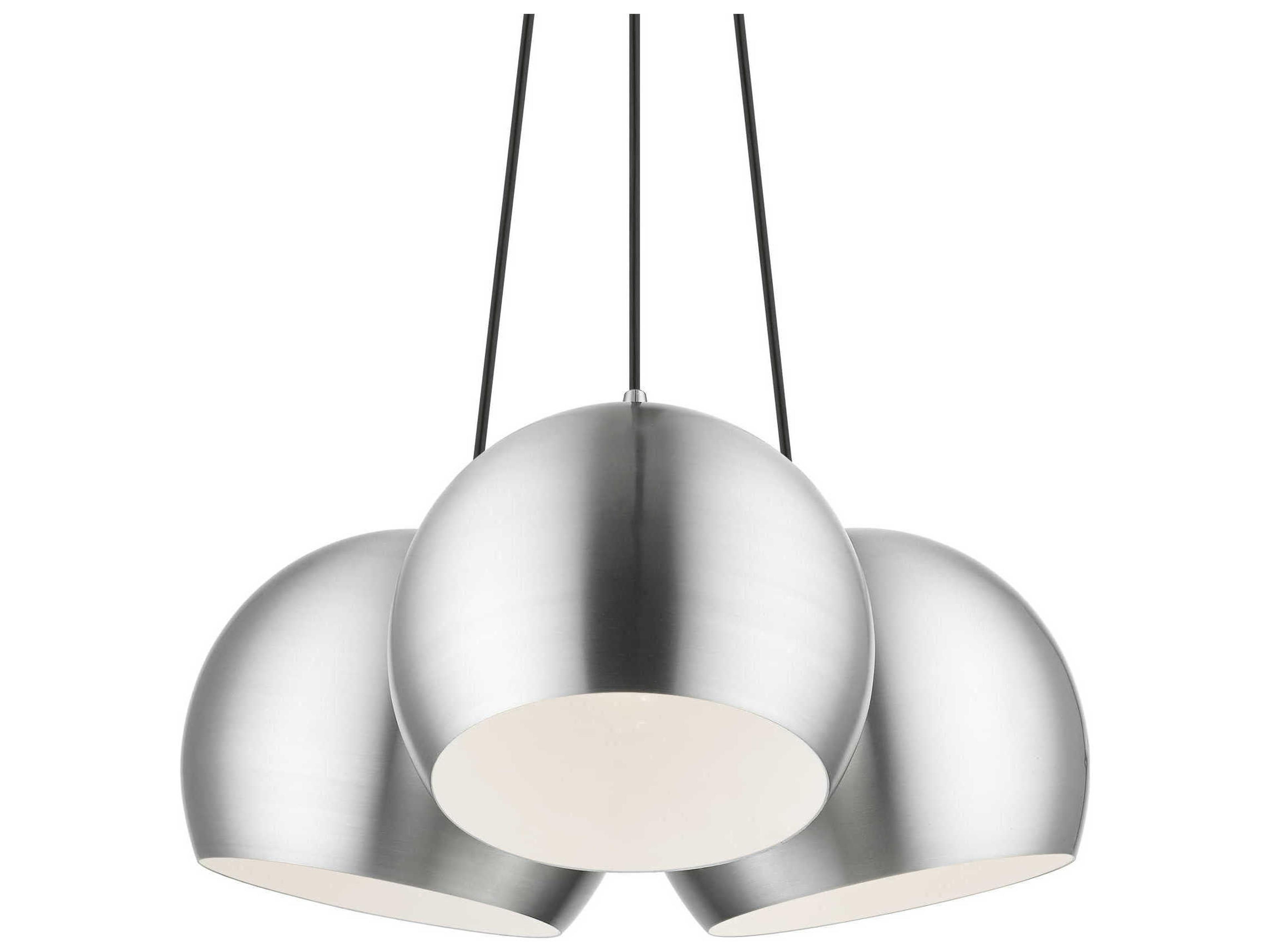 Livex Lighting Piedmont 3-Light Brushed Aluminum Polished Chrome White Dome Geometric Pendant