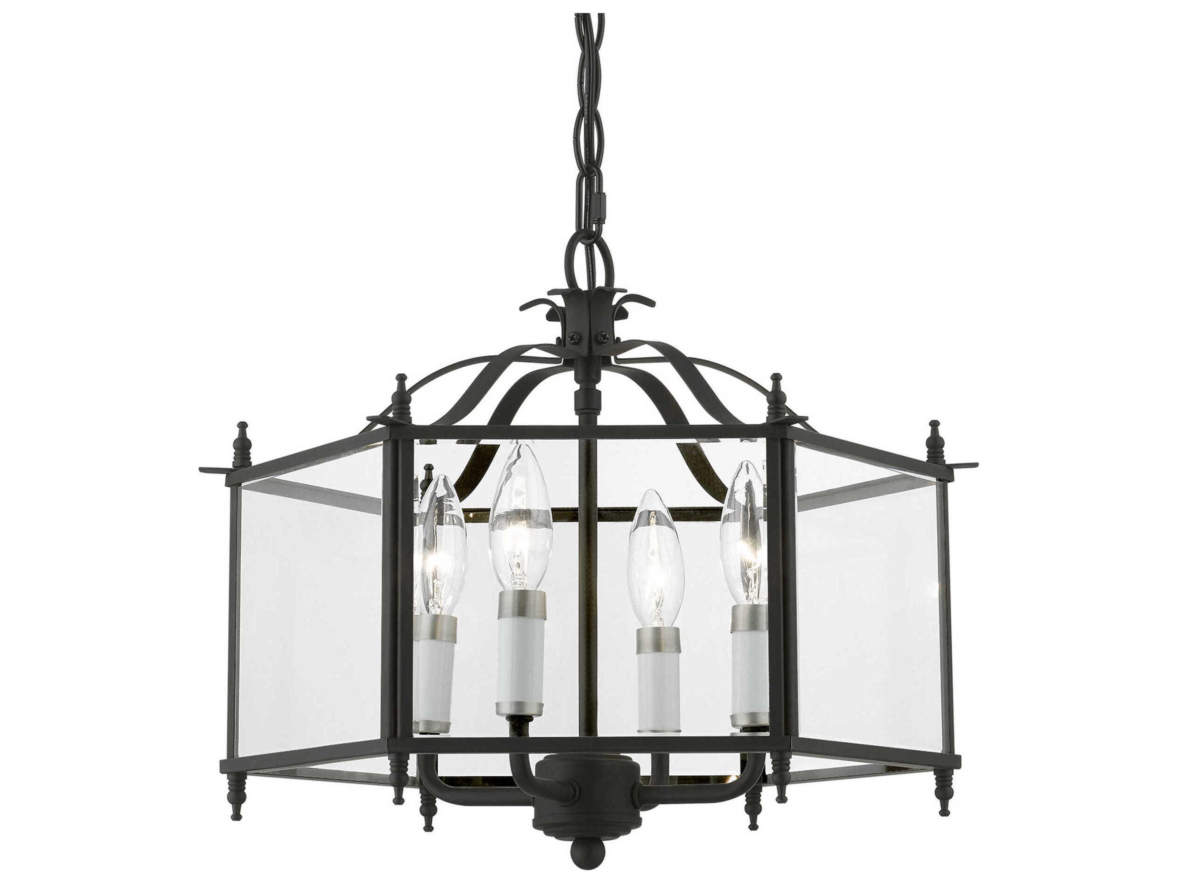 Livex Lighting Livingston 4-Light Black Brushed Nickel Glass Candelabra Chandelier