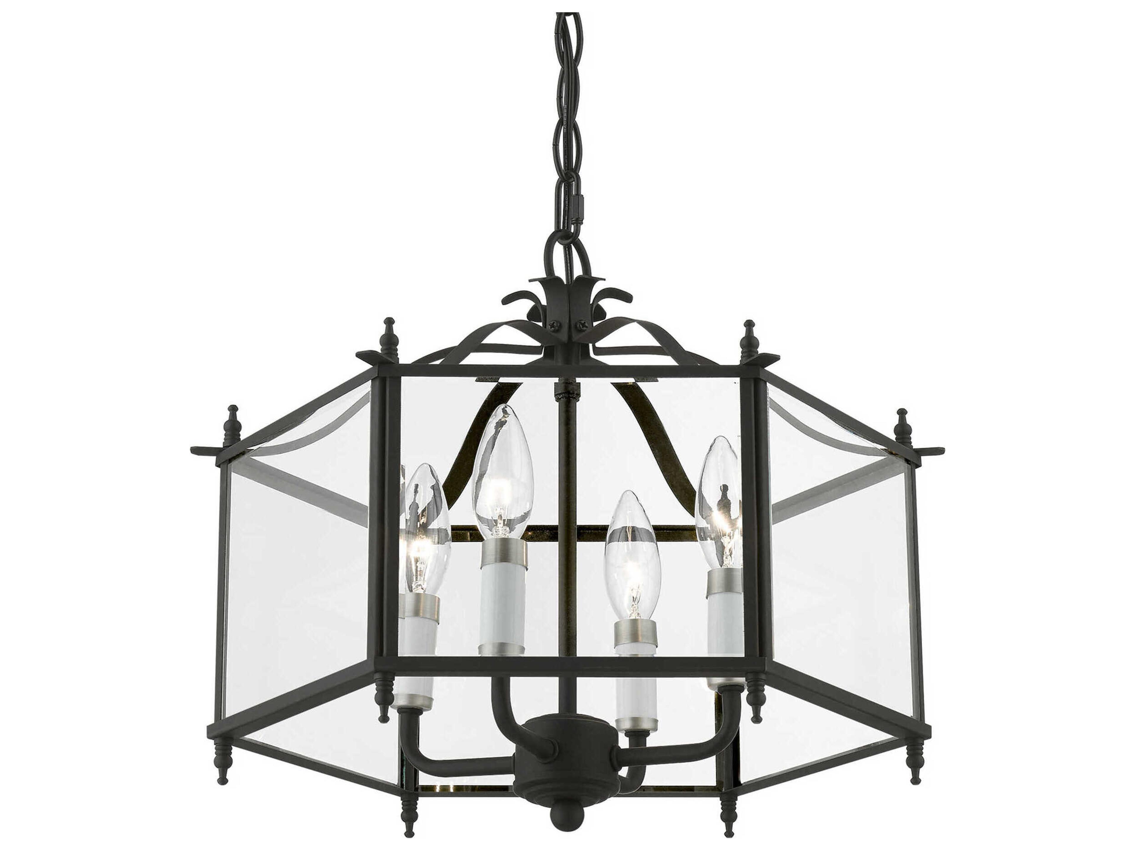 Livex Lighting Livingston 4-Light Black Brushed Nickel Glass Candelabra Chandelier