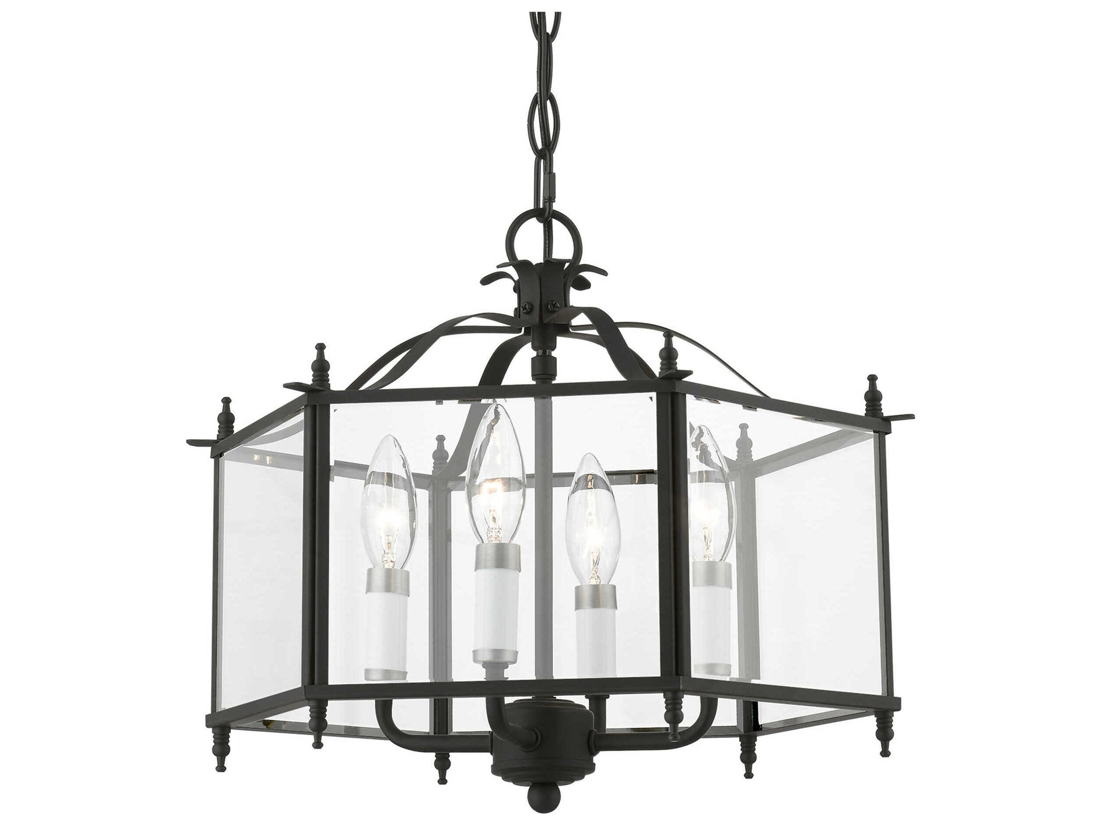 Livex Lighting Livingston 4-Light Black Brushed Nickel Glass Candelabra Chandelier