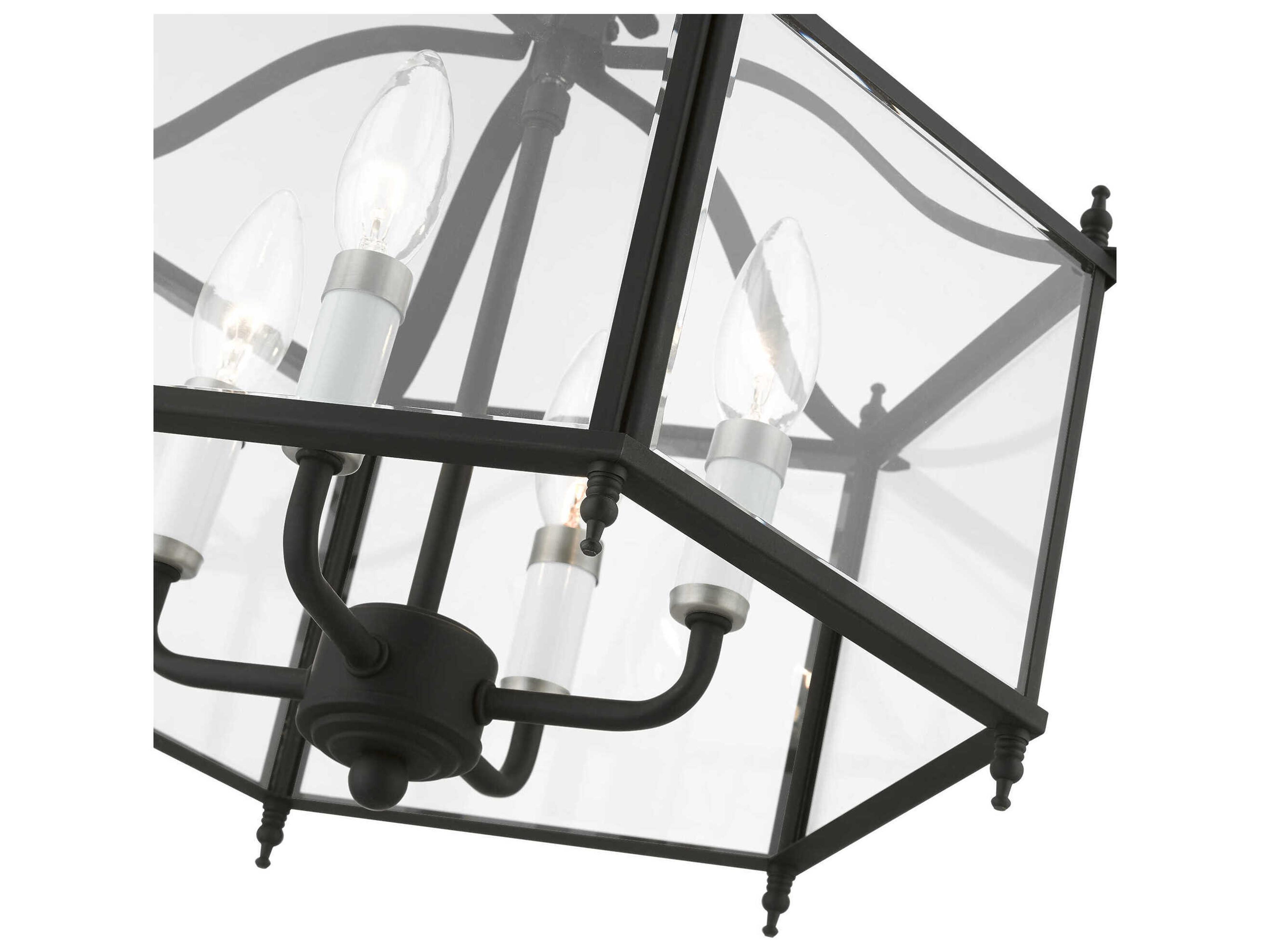 Livex Lighting Livingston 4-Light Black Brushed Nickel Glass Candelabra Chandelier