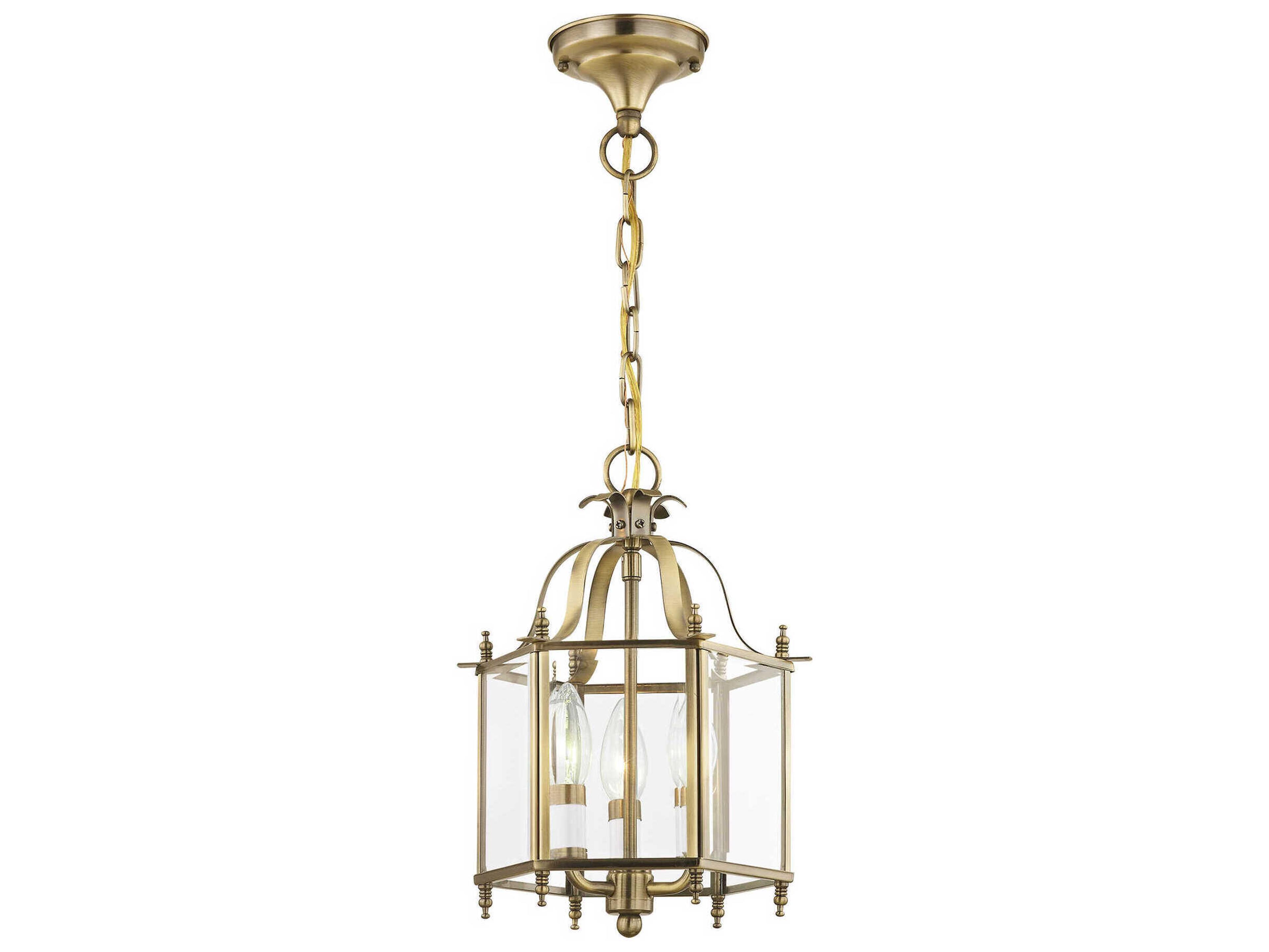Livingston 3-Light Antique Brass Glass Candelabra Lantern Chandelier
