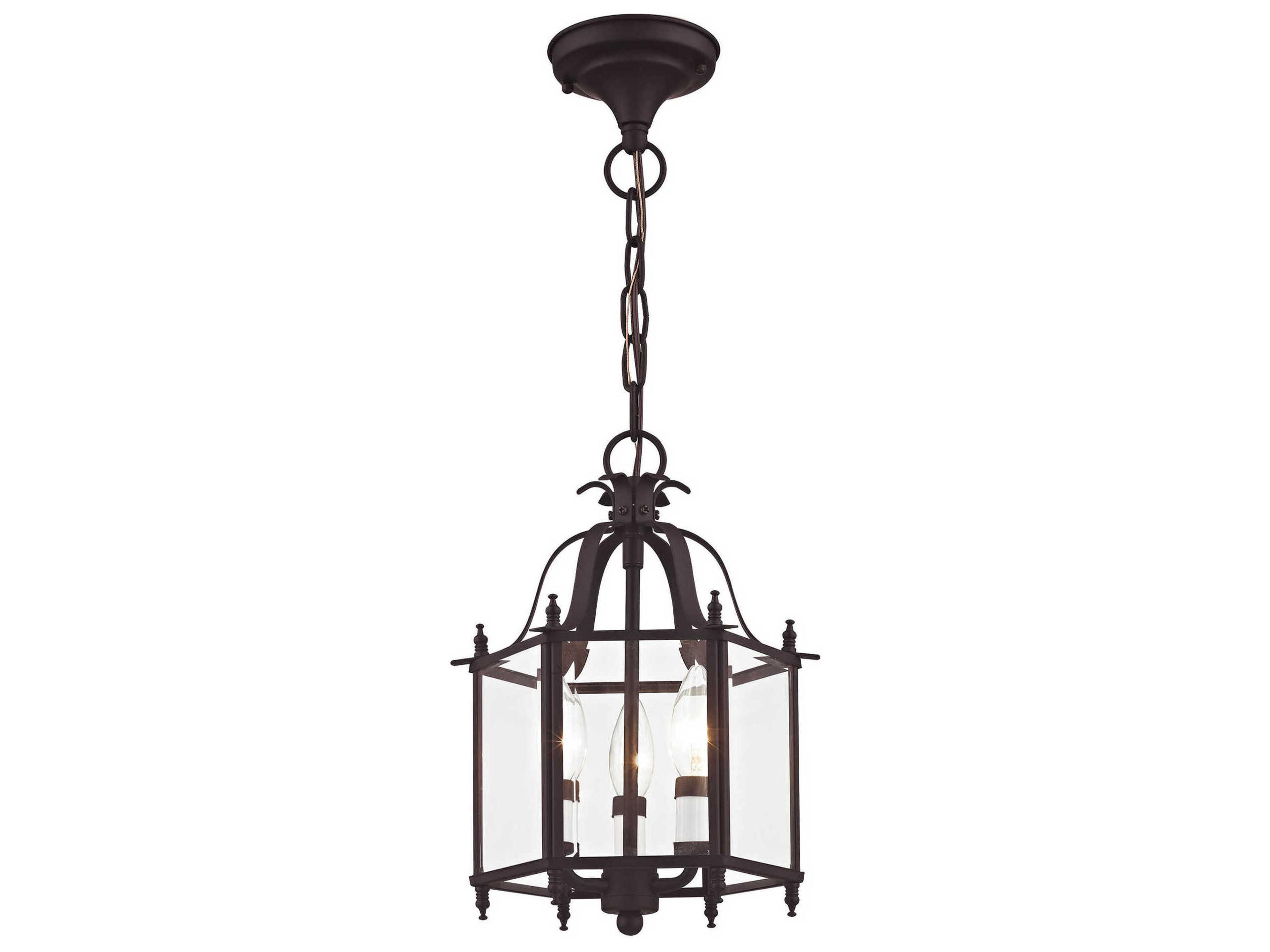 Livingston 3-Light Bronze Glass Candelabra Lantern Chandelier