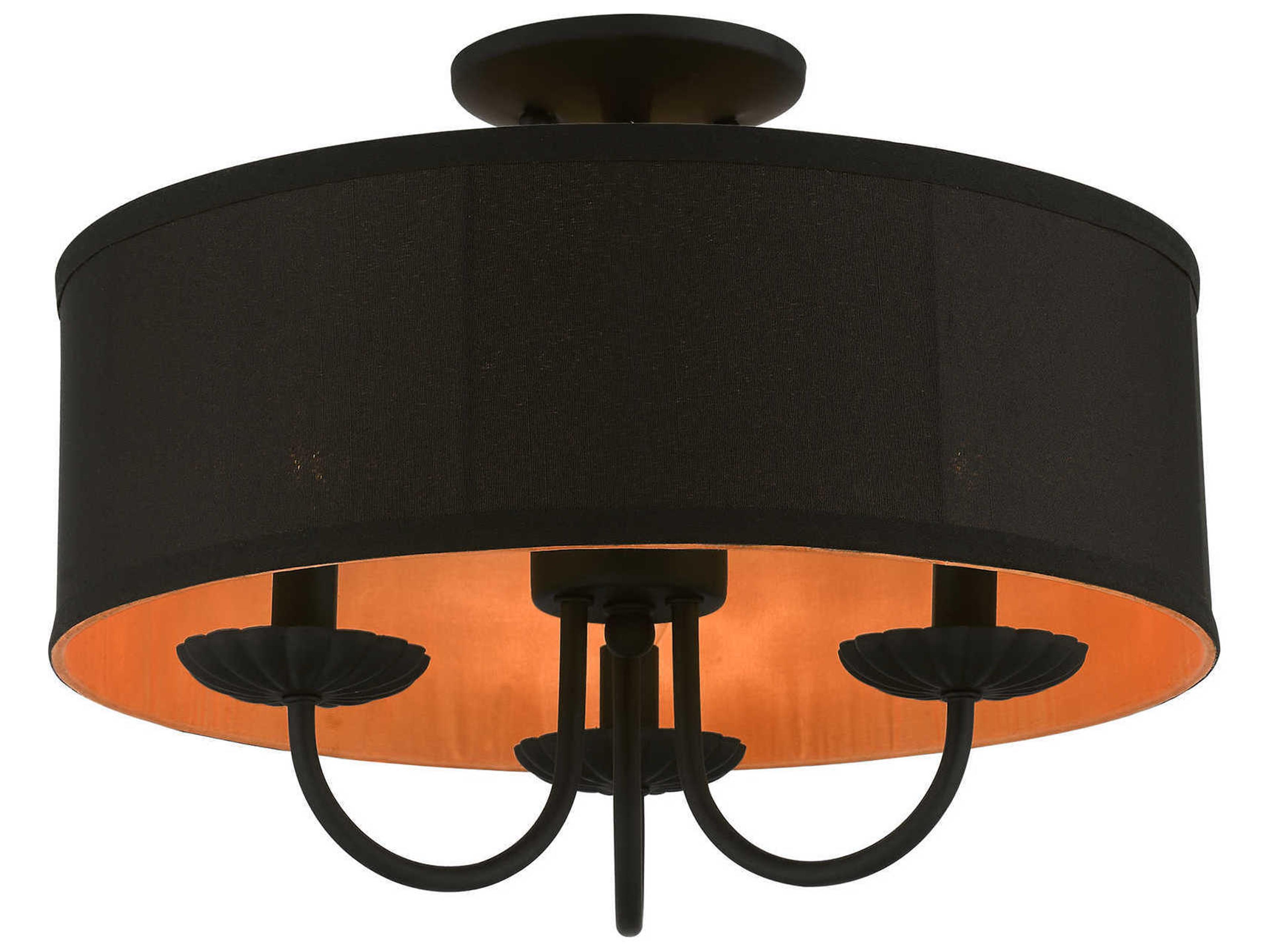Livex Lighting Winchester 3-Light Black Orange Drum Semi Flush Mount