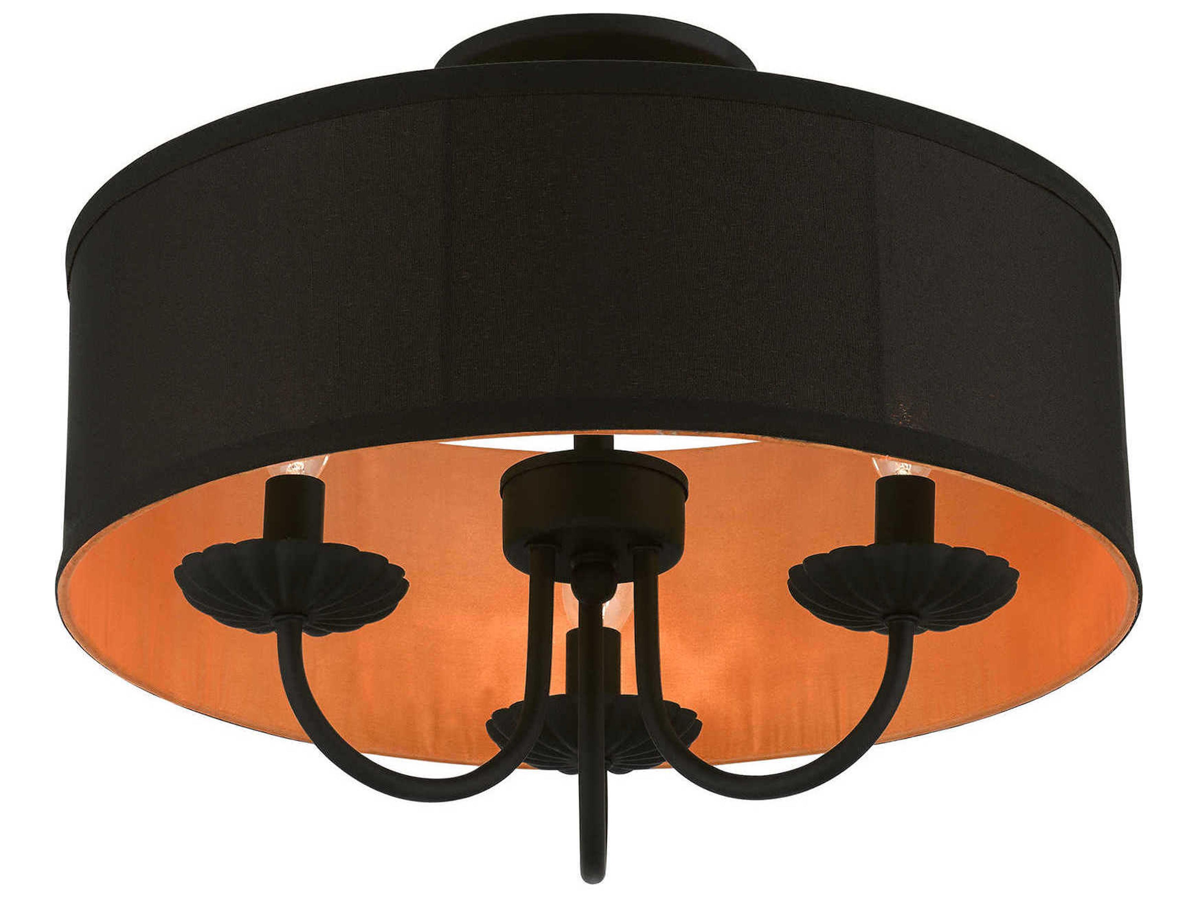 Livex Lighting Winchester 3-Light Black Orange Drum Semi Flush Mount