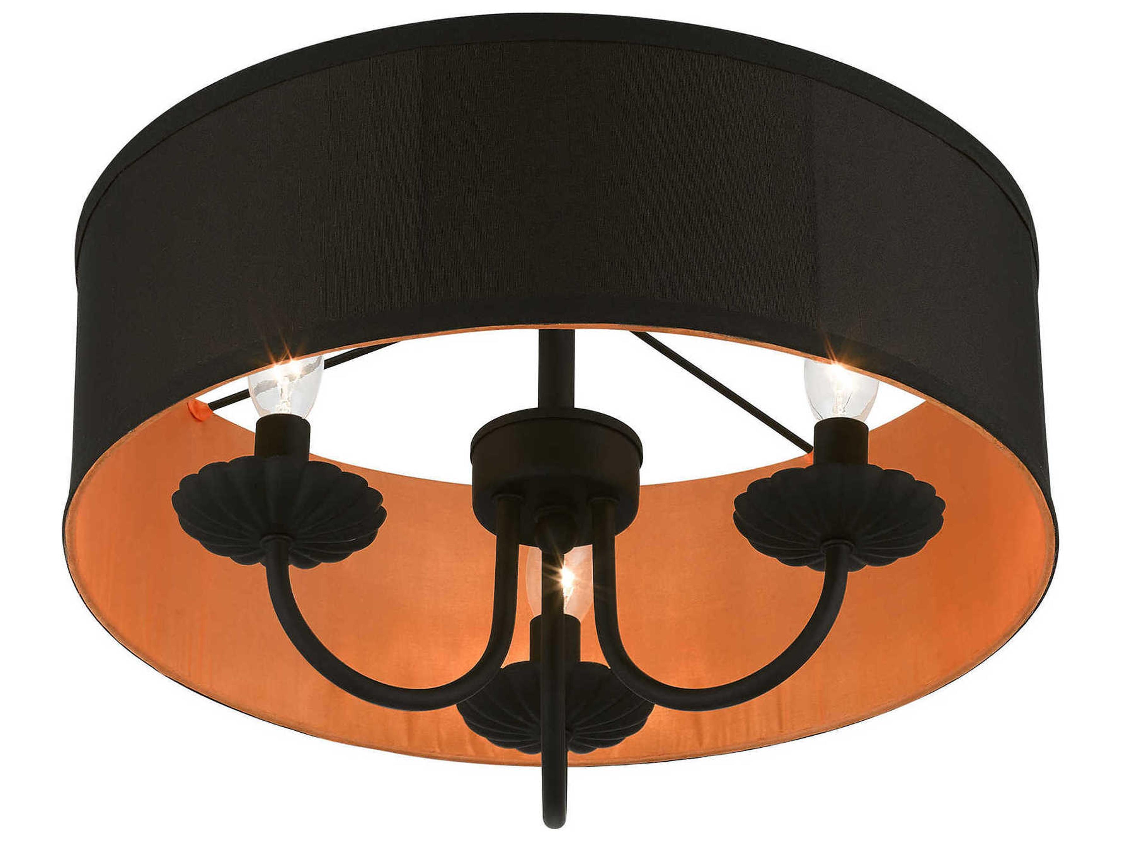Livex Lighting Winchester 3-Light Black Orange Drum Semi Flush Mount