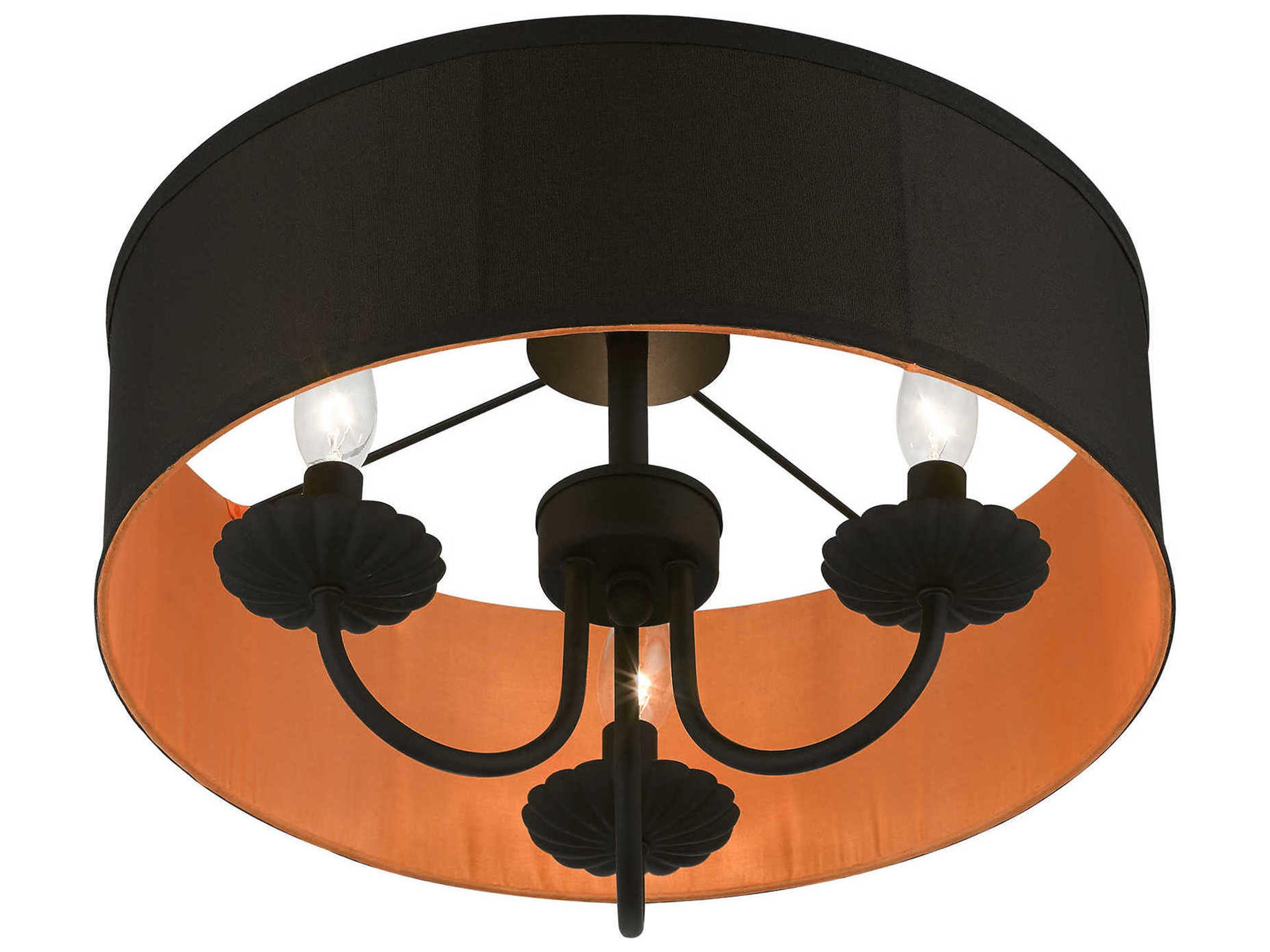 Livex Lighting Winchester 3-Light Black Orange Drum Semi Flush Mount