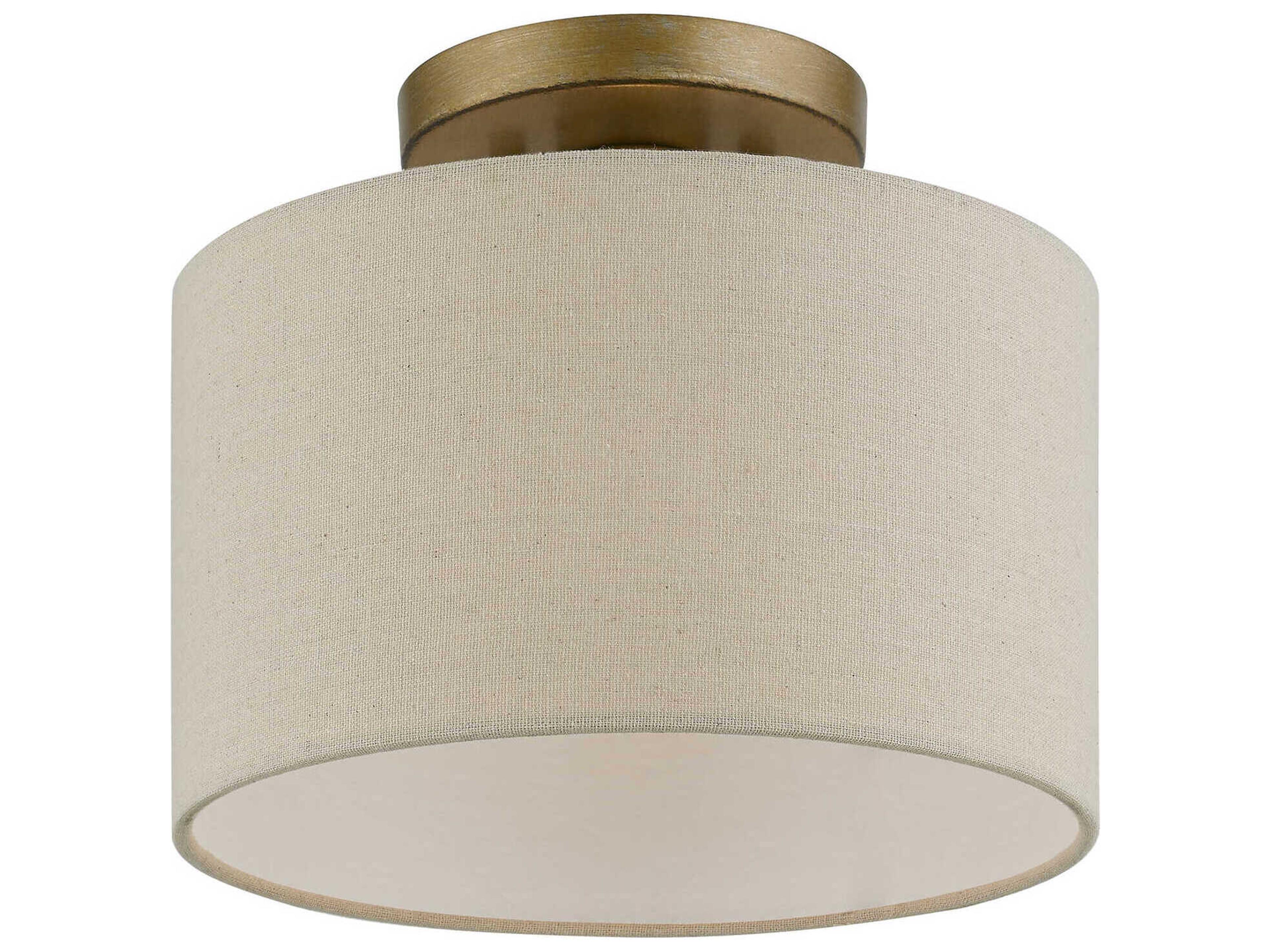 Burnett 1-Light Antique Gold Leaf White Drum Semi Flush Mount
