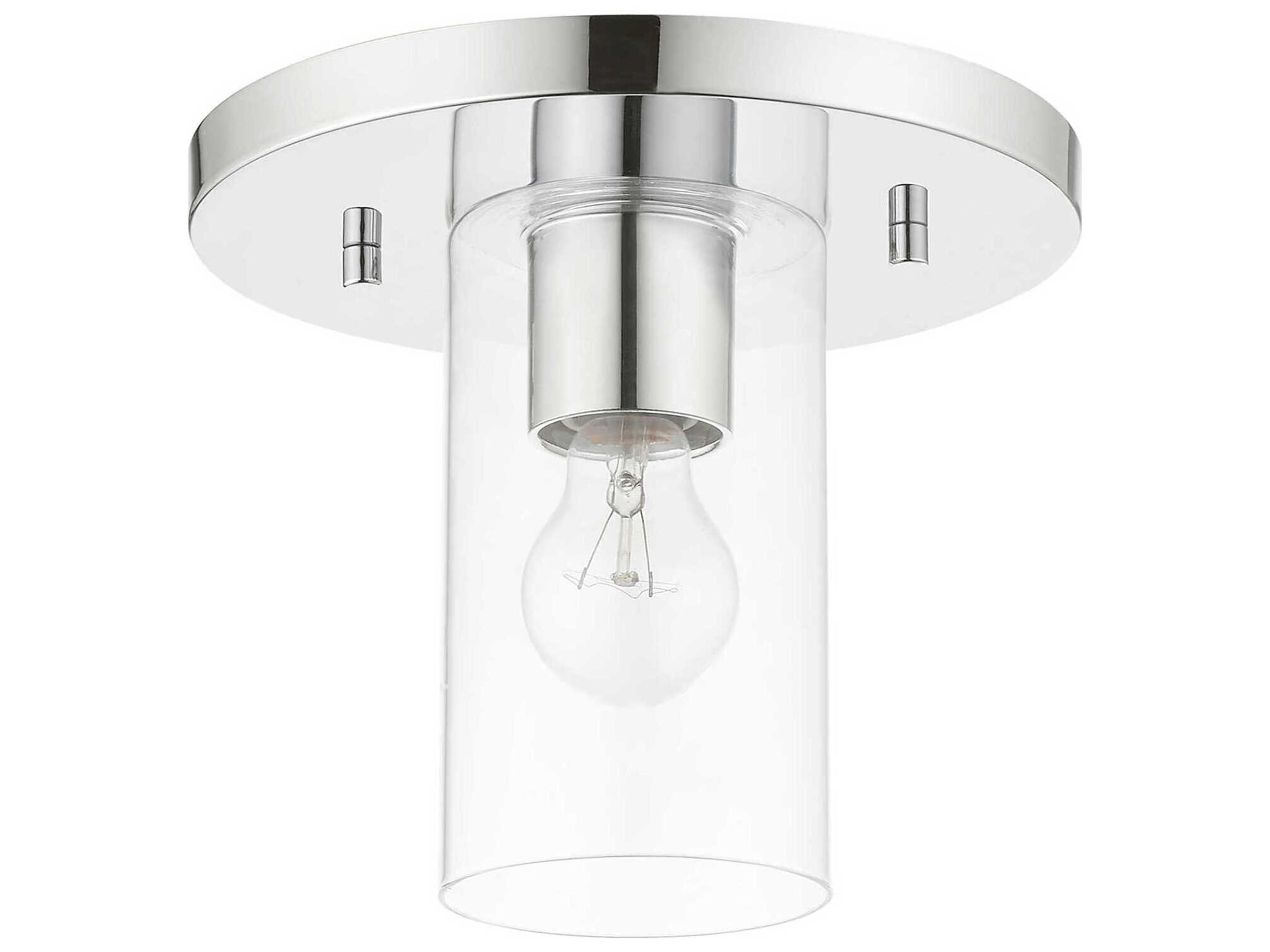 Livex Lighting Zurich 1-Light Polished Chrome Clear Glass Cylinder Geometric Flush Mount