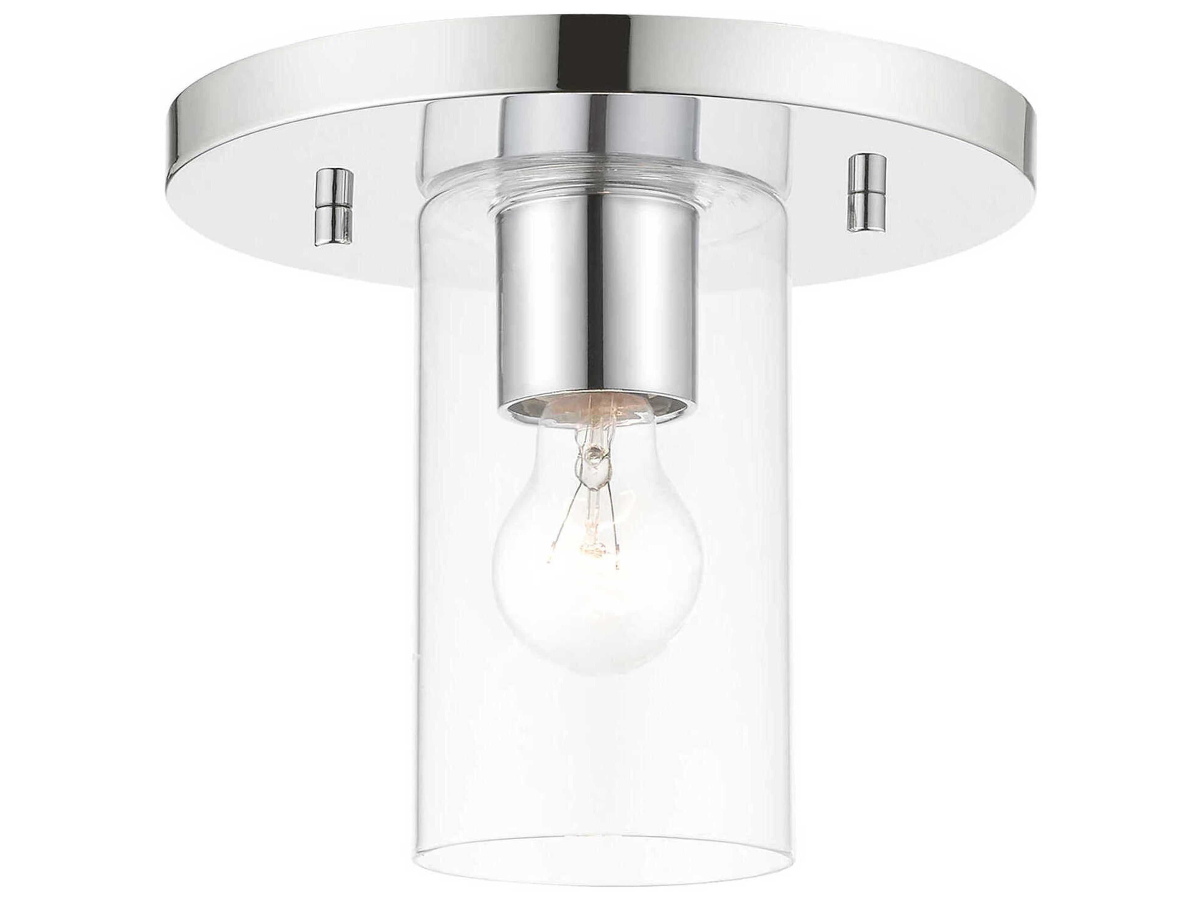 Livex Lighting Zurich 1-Light Polished Chrome Clear Glass Cylinder Geometric Flush Mount