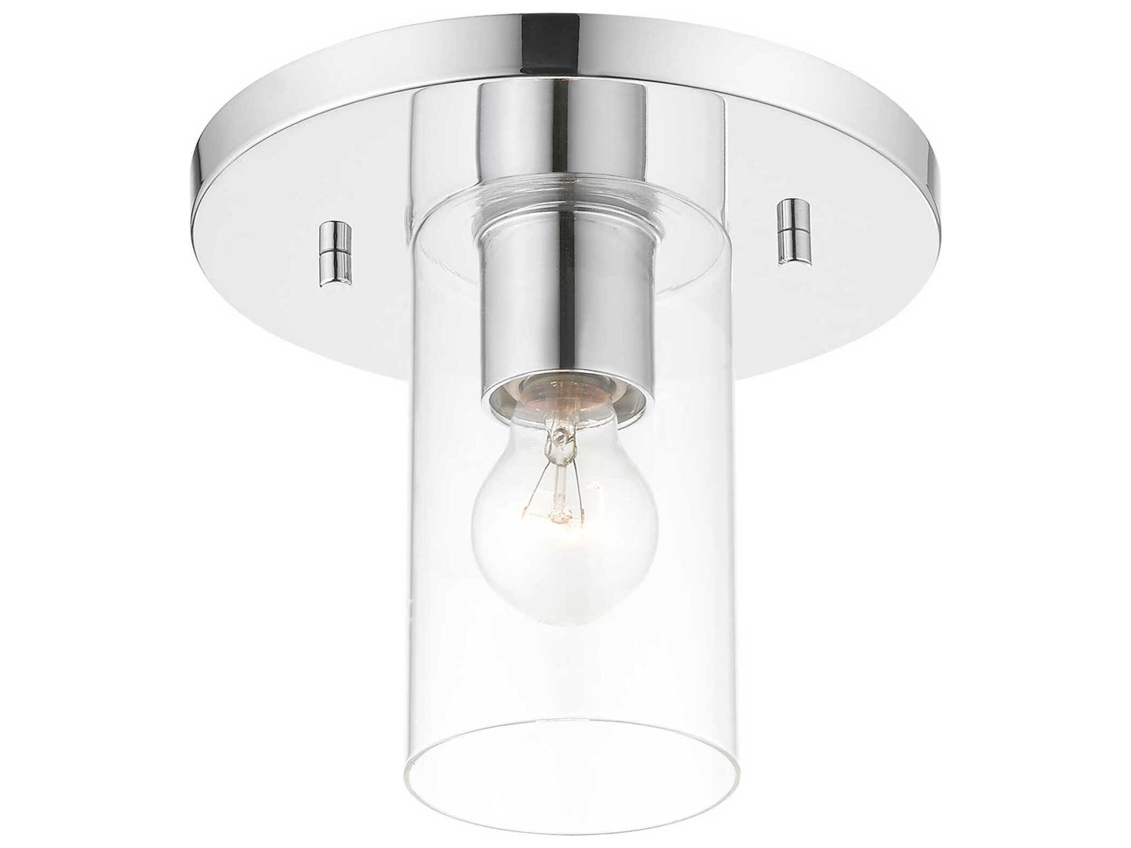 Livex Lighting Zurich 1-Light Polished Chrome Clear Glass Cylinder Geometric Flush Mount