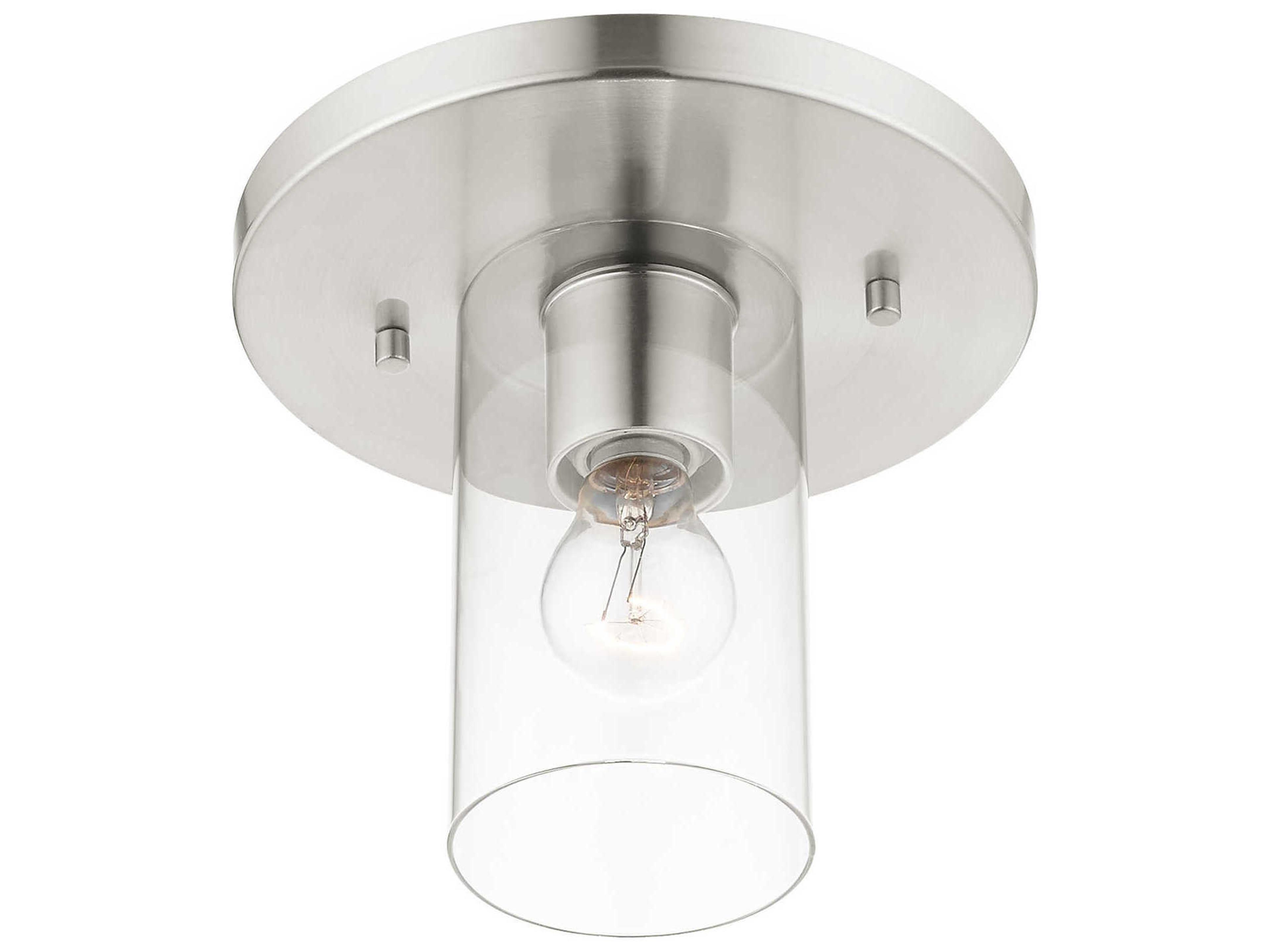 Livex Lighting Zurich 1-Light Brushed Nickel Clear Glass Cylinder Geometric Flush Mount