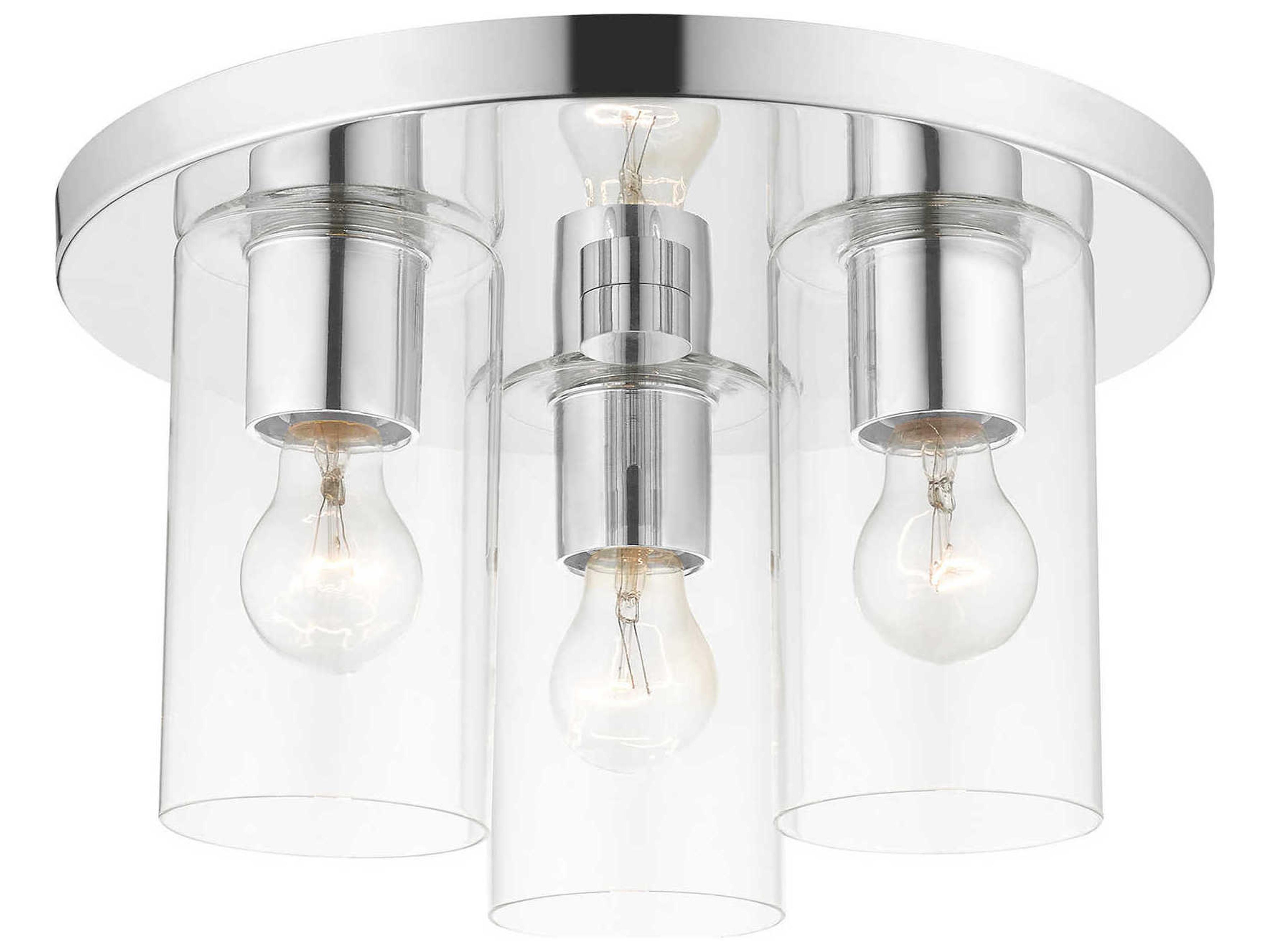 Zurich 3-Light Polished Chrome Clear Glass Cylinder Geometric Flush Mount