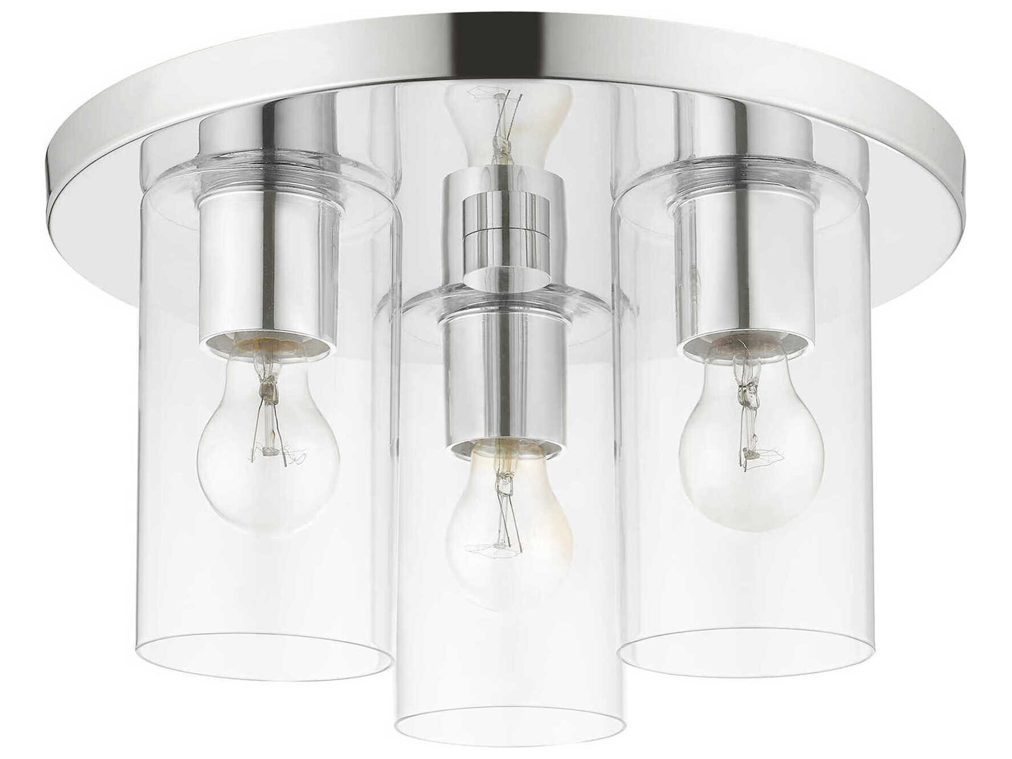 Livex Lighting Zurich 3-Light Polished Chrome Clear Glass Cylinder Geometric Flush Mount