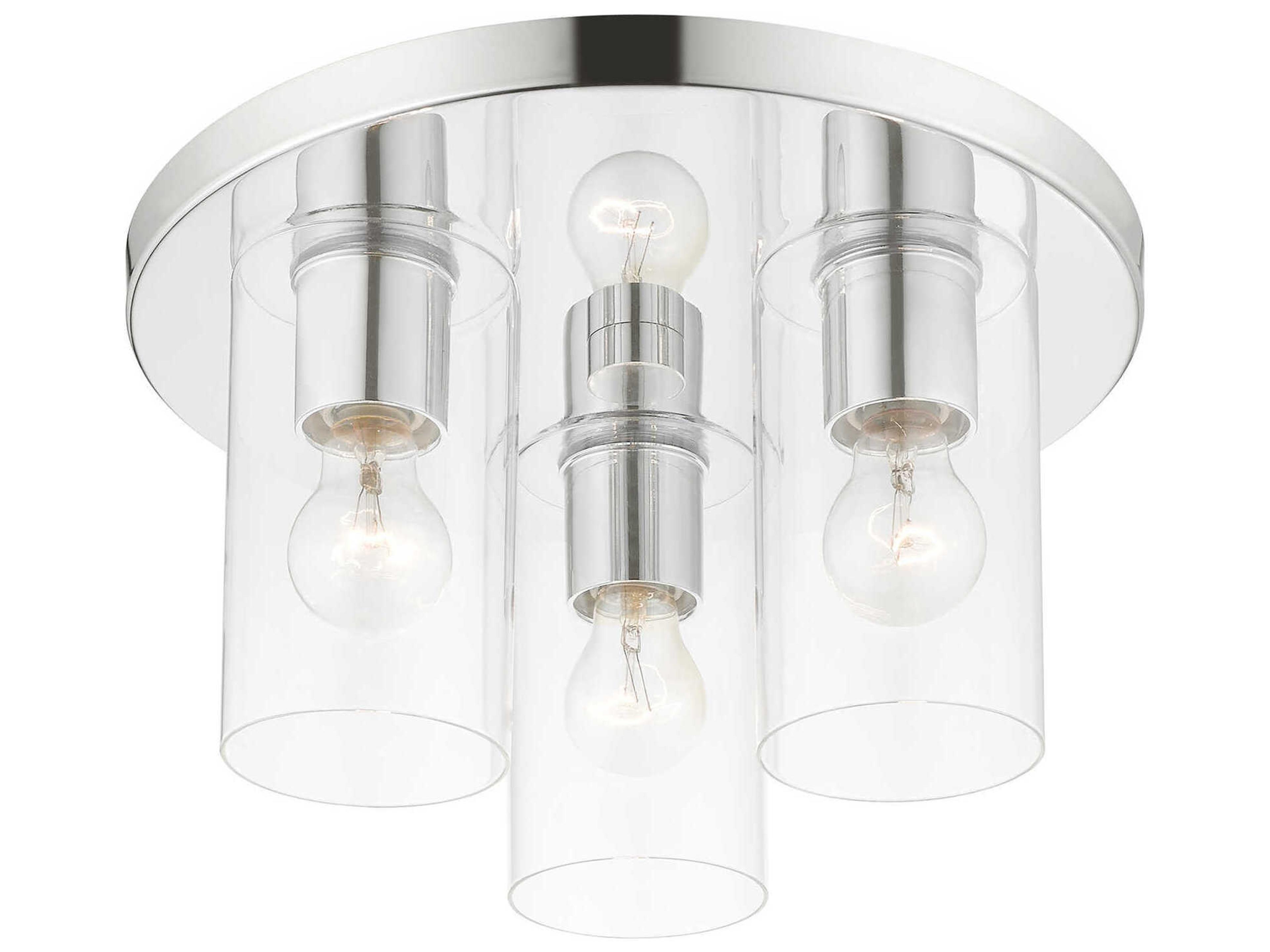 Livex Lighting Zurich 3-Light Polished Chrome Clear Glass Cylinder Geometric Flush Mount