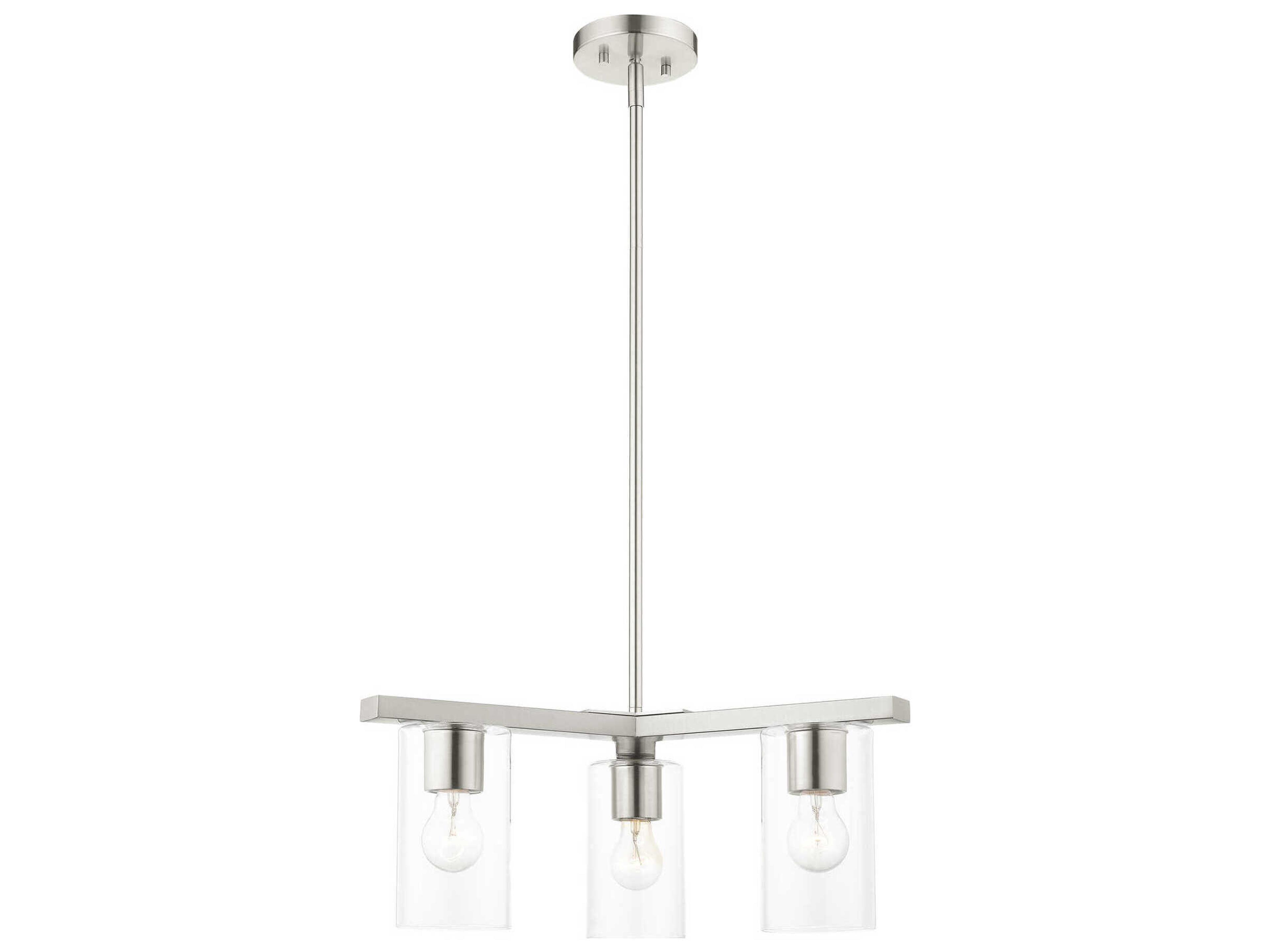 Zurich 3-Light Brushed Nickel Clear Glass Cylinder Geometric Chandelier