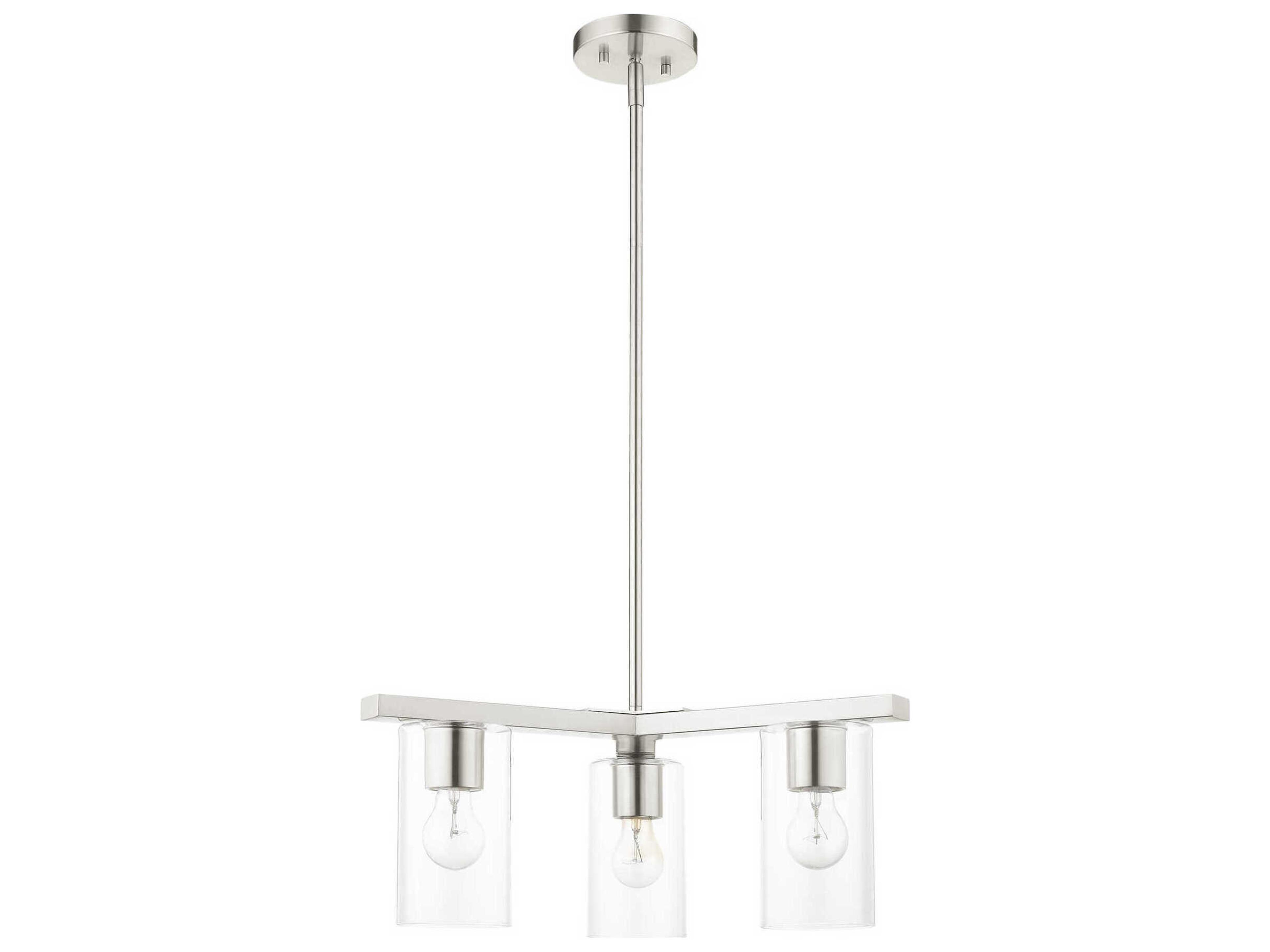 Livex Lighting Zurich 3-Light Brushed Nickel Clear Glass Cylinder Geometric Chandelier