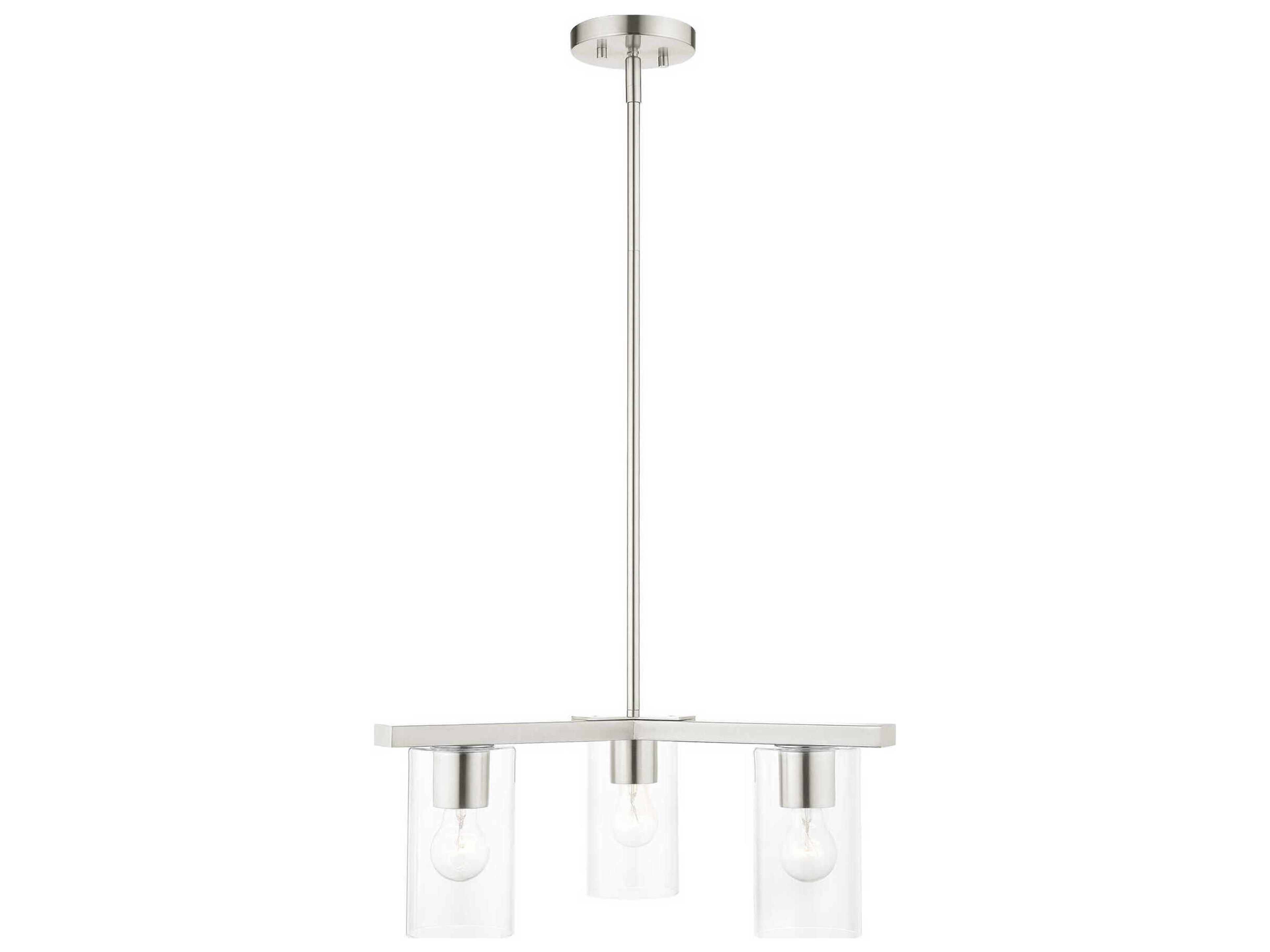 Livex Lighting Zurich 3-Light Brushed Nickel Clear Glass Cylinder Geometric Chandelier