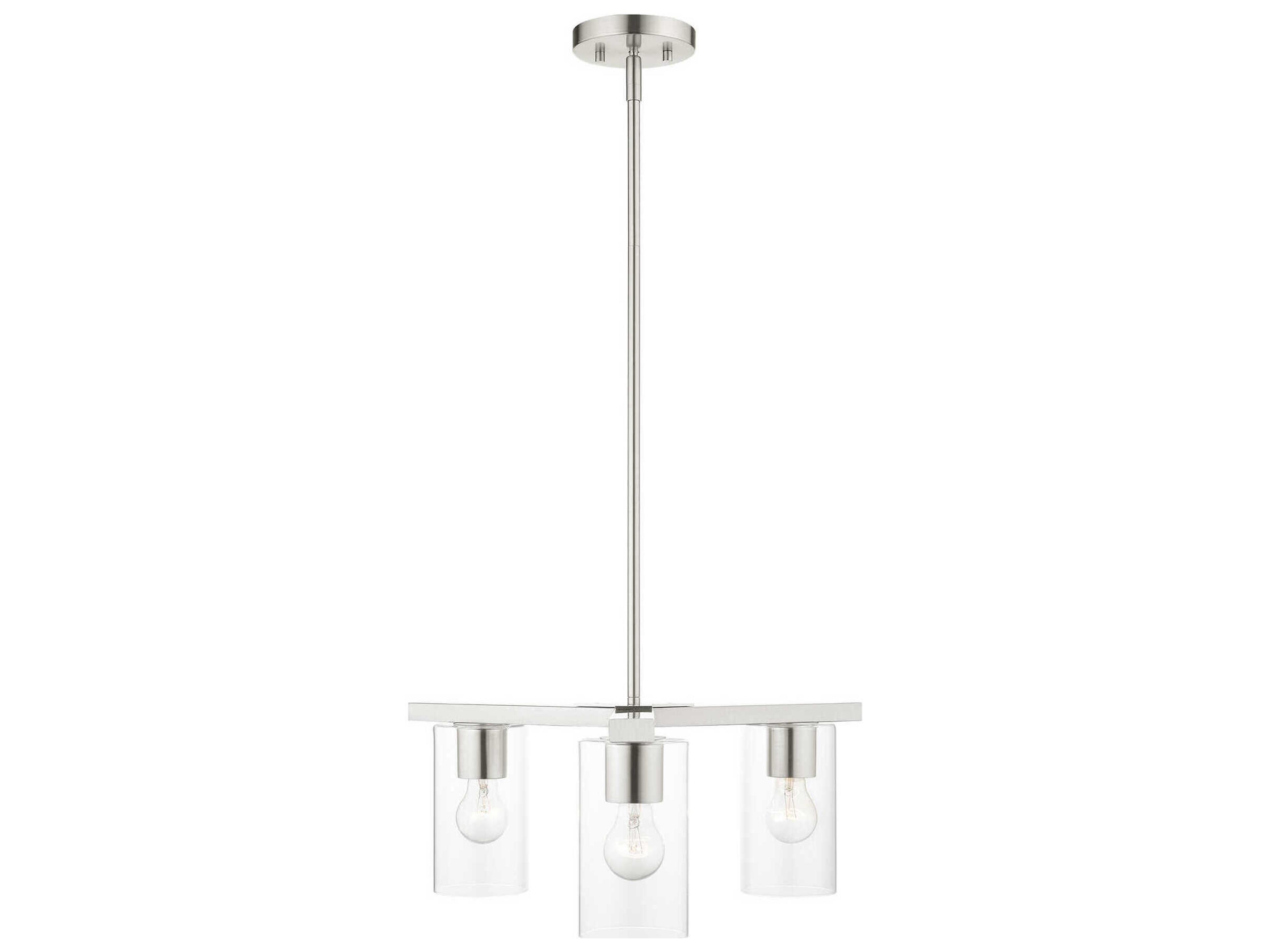 Livex Lighting Zurich 3-Light Brushed Nickel Clear Glass Cylinder Geometric Chandelier