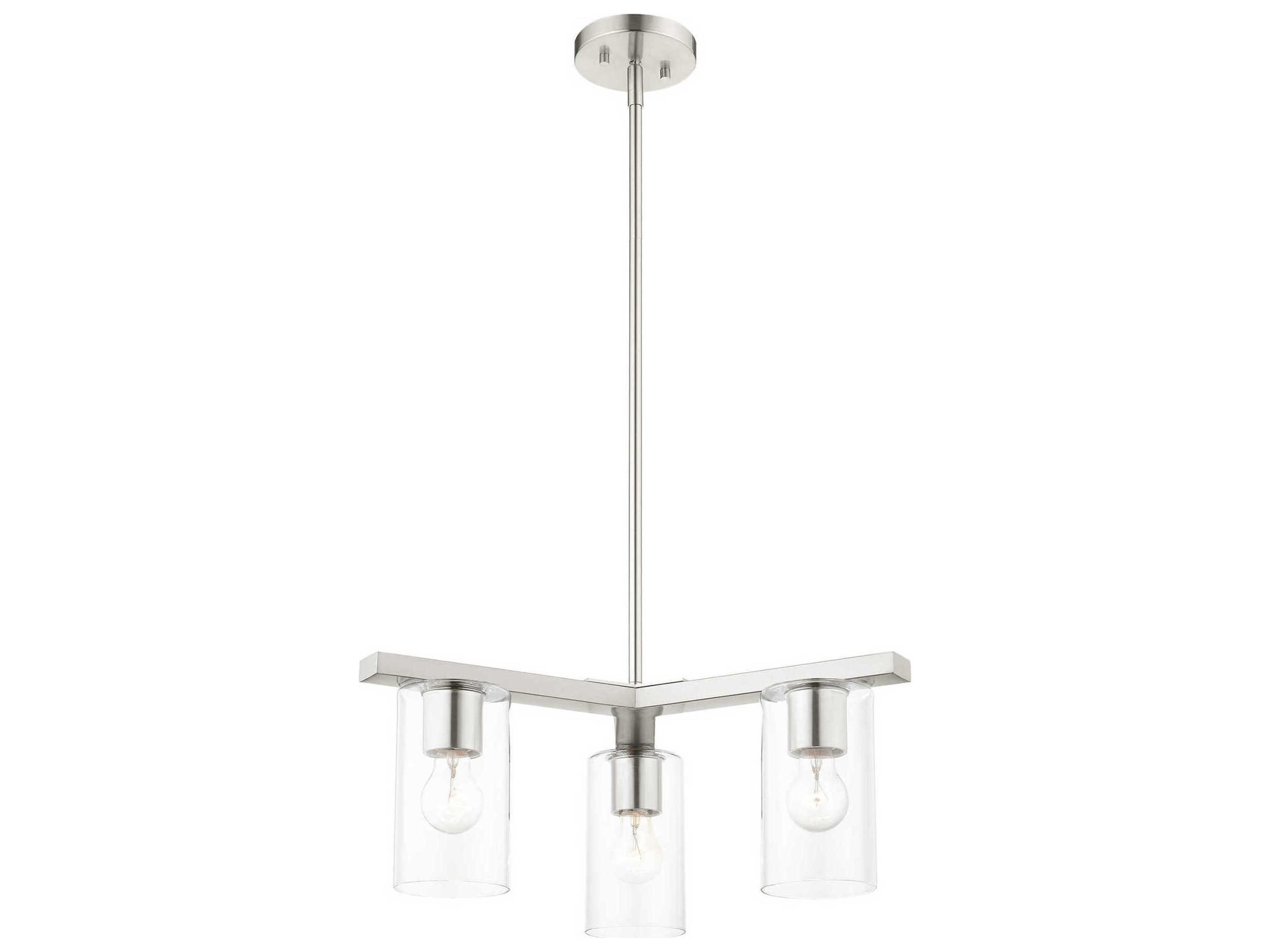 Livex Lighting Zurich 3-Light Brushed Nickel Clear Glass Cylinder Geometric Chandelier