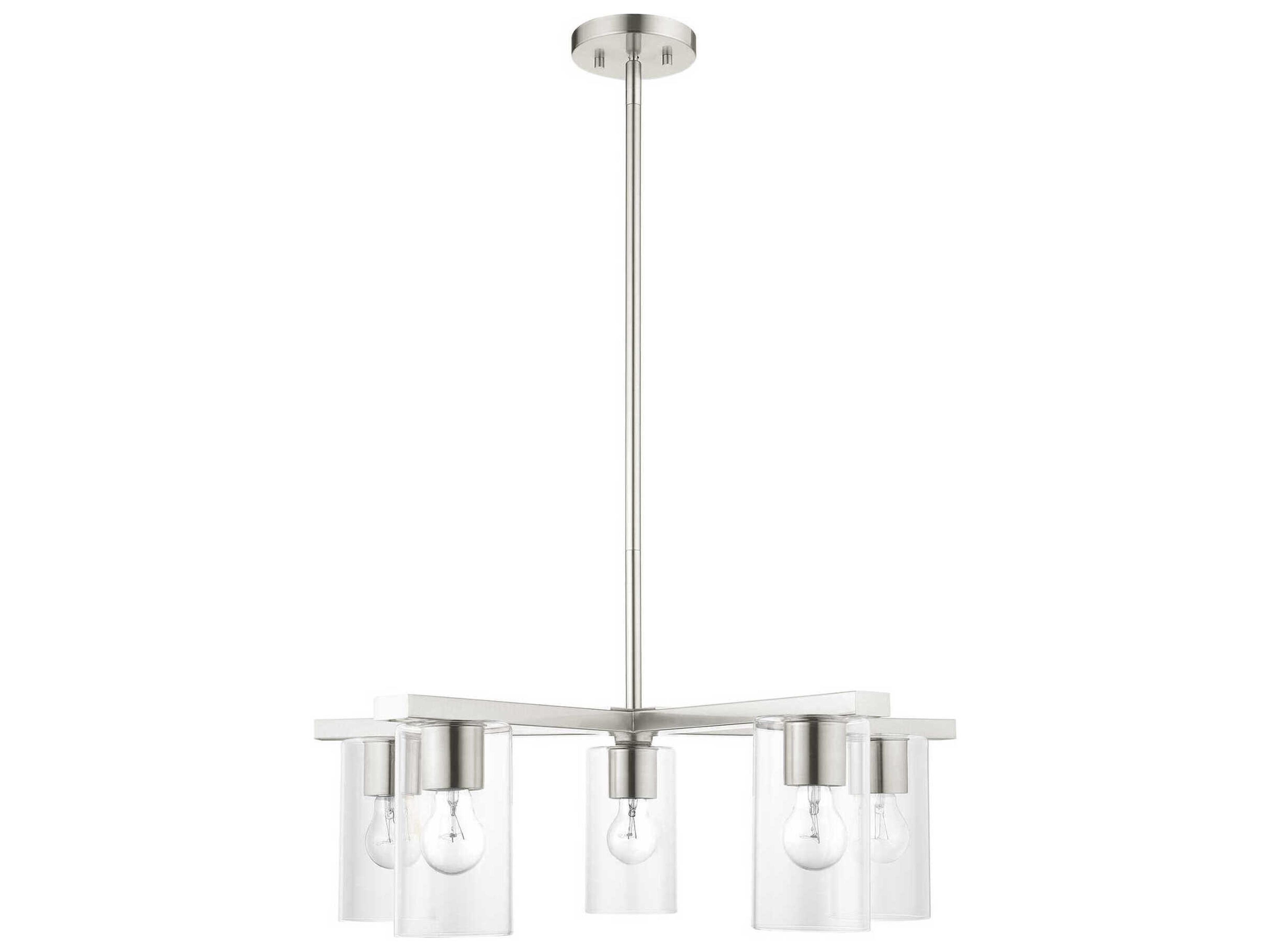 Livex Lighting Zurich 5-Light Brushed Nickel Clear Glass Cylinder Geometric Chandelier