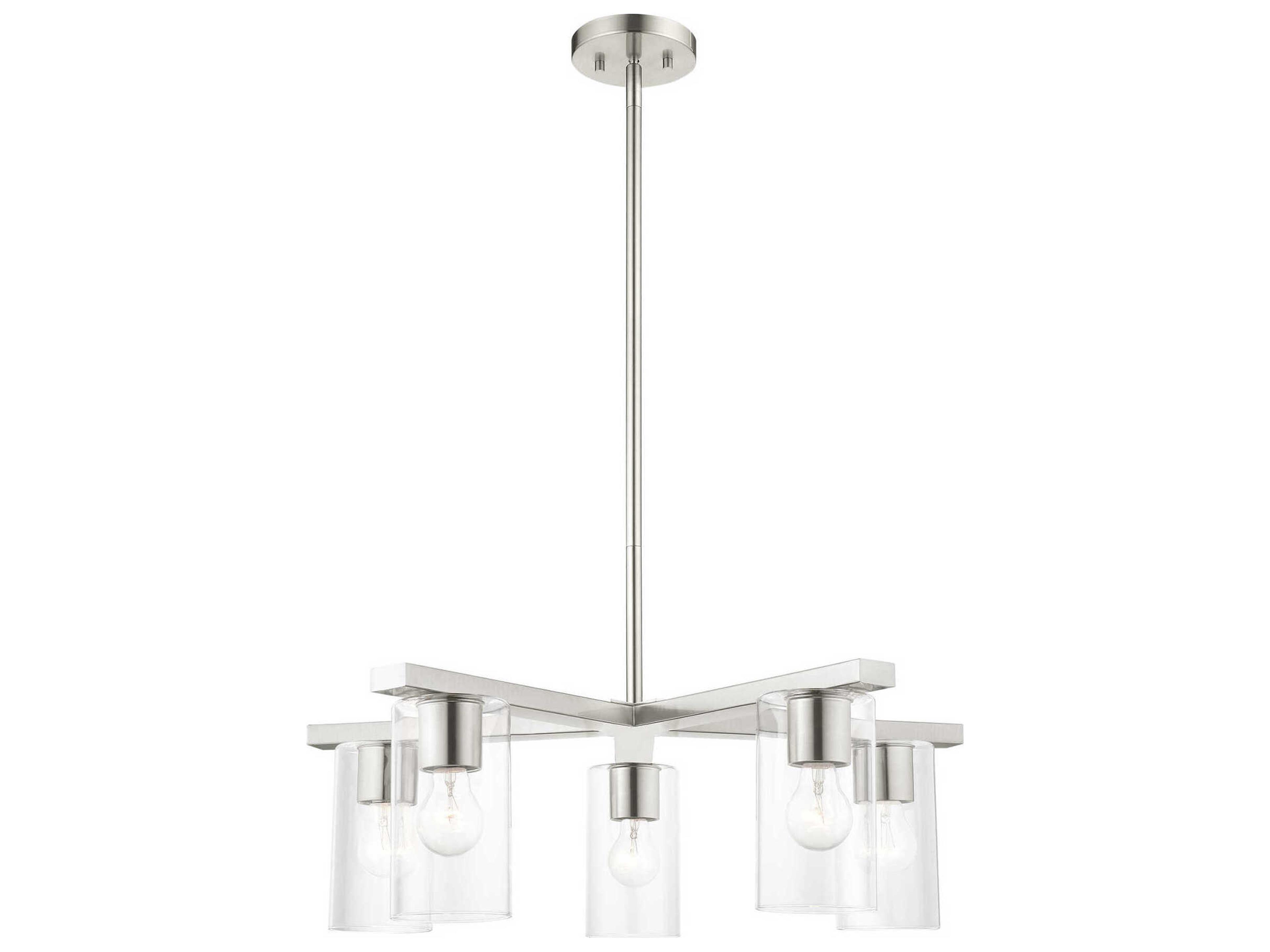 Livex Lighting Zurich 5-Light Brushed Nickel Clear Glass Cylinder Geometric Chandelier