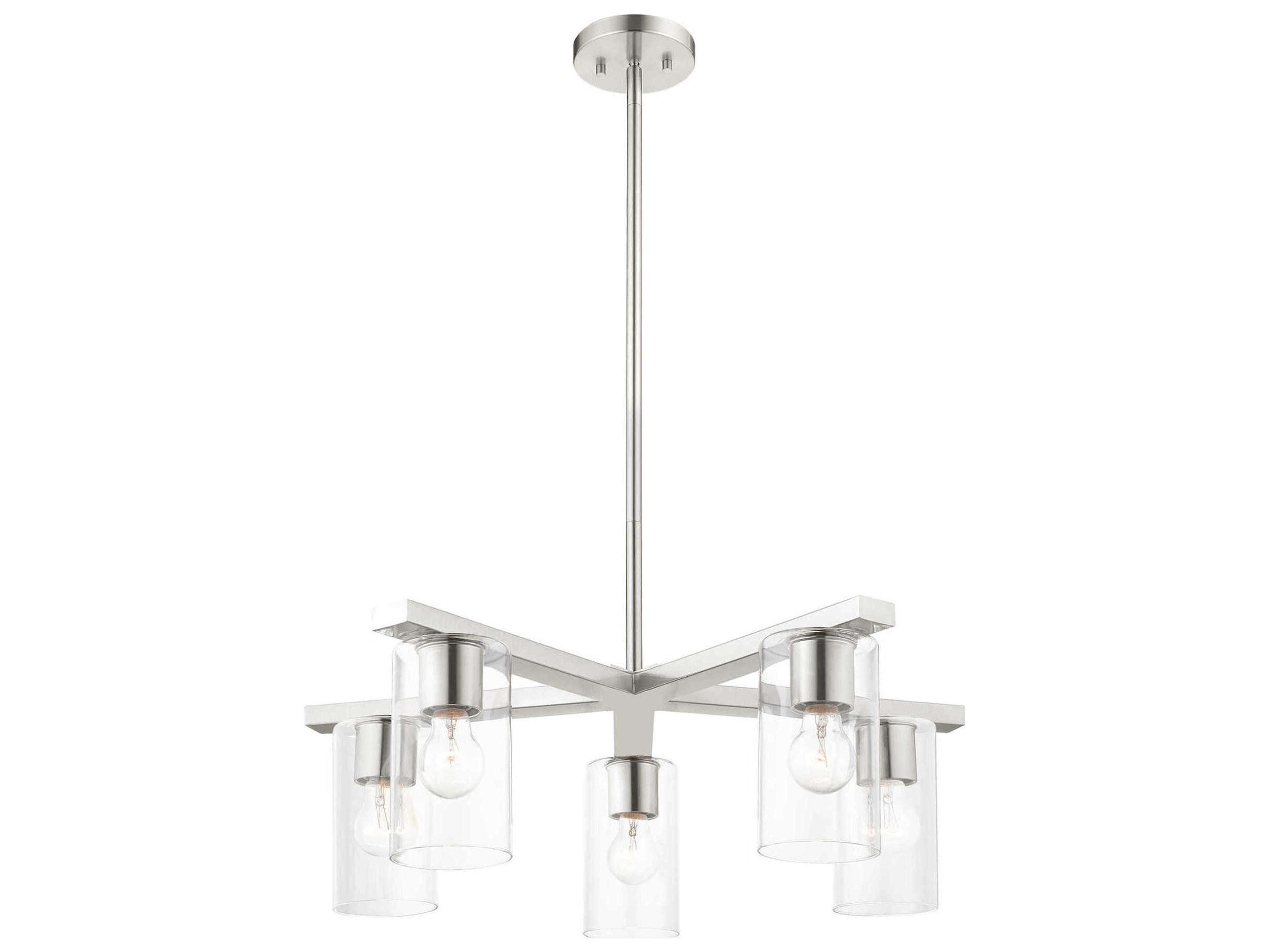Livex Lighting Zurich 5-Light Brushed Nickel Clear Glass Cylinder Geometric Chandelier