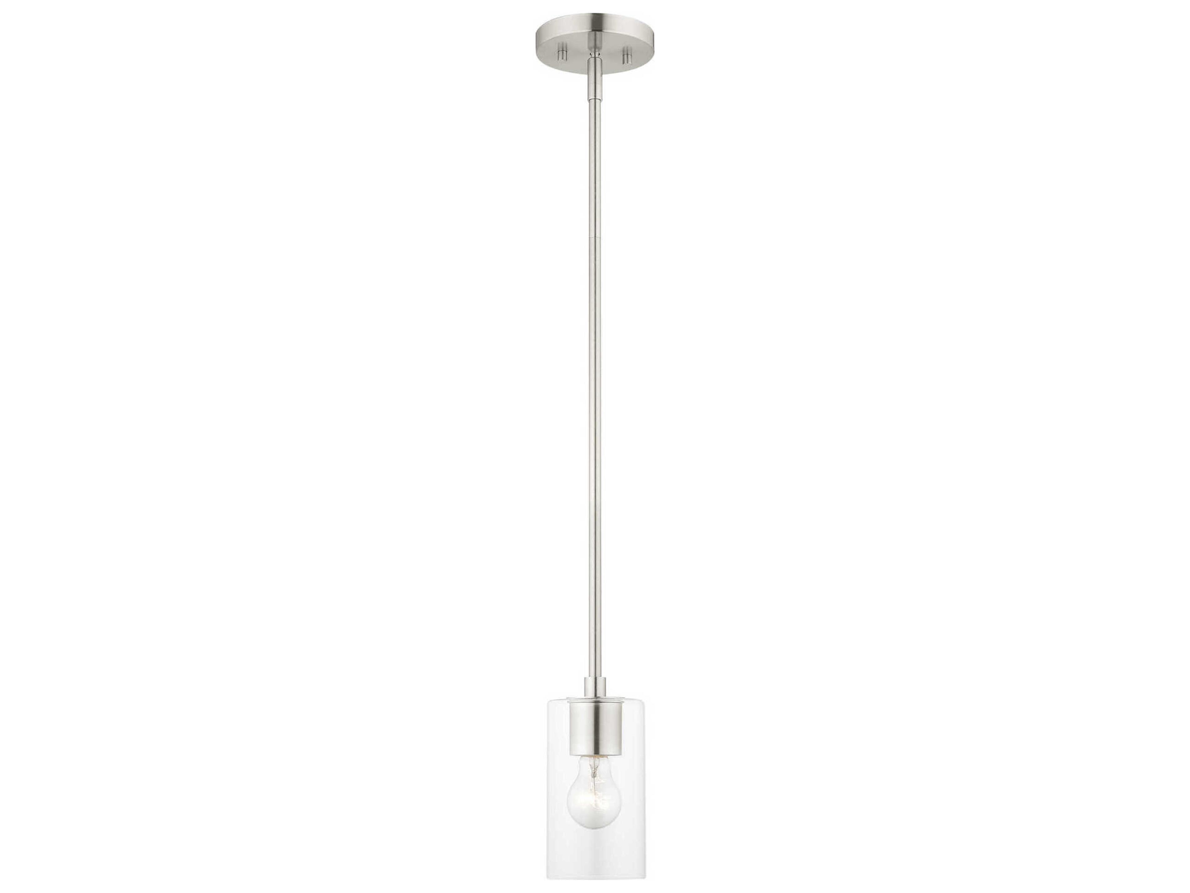 Zurich 1-Light Brushed Nickel Glass Cylinder Geometric Mini Pendant