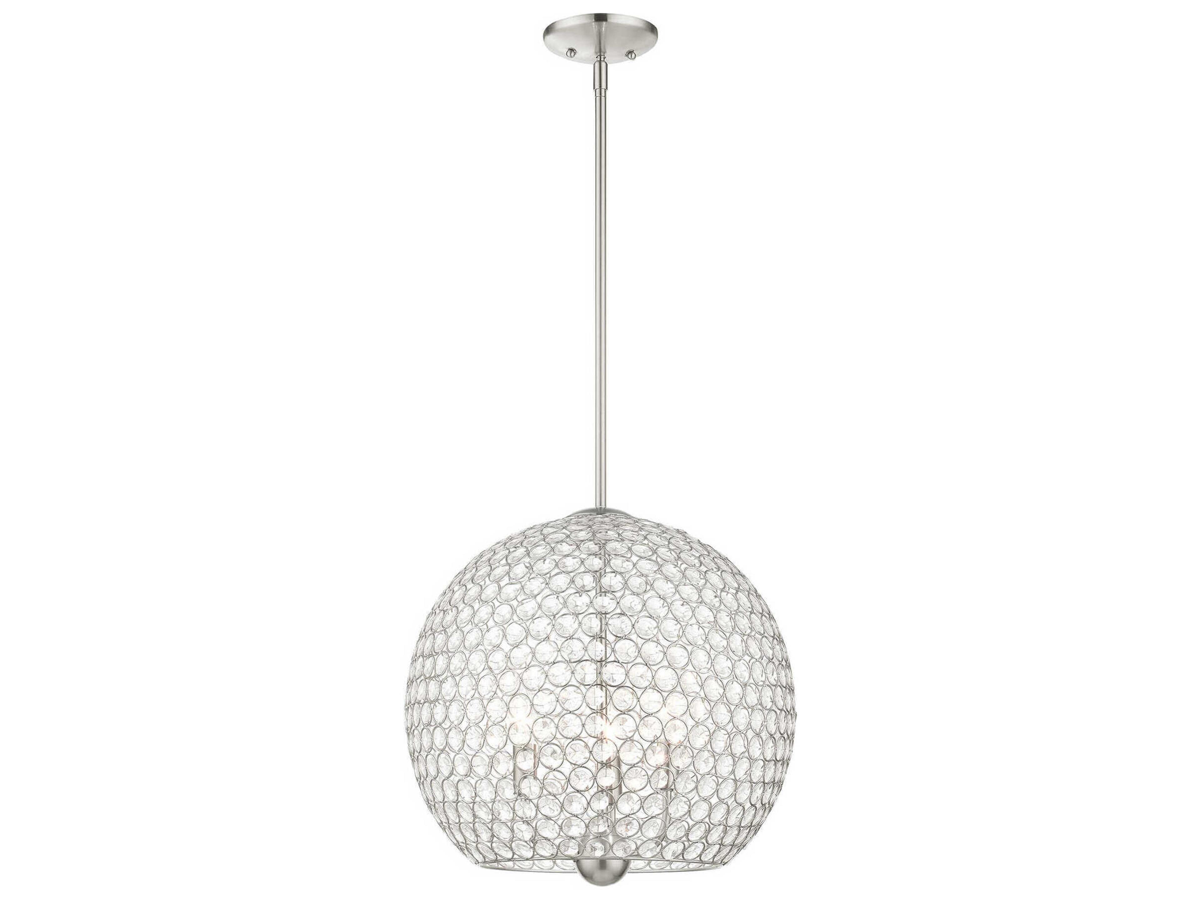 Cassandra 3-Light Brushed Nickel Crystal Dome Pendant