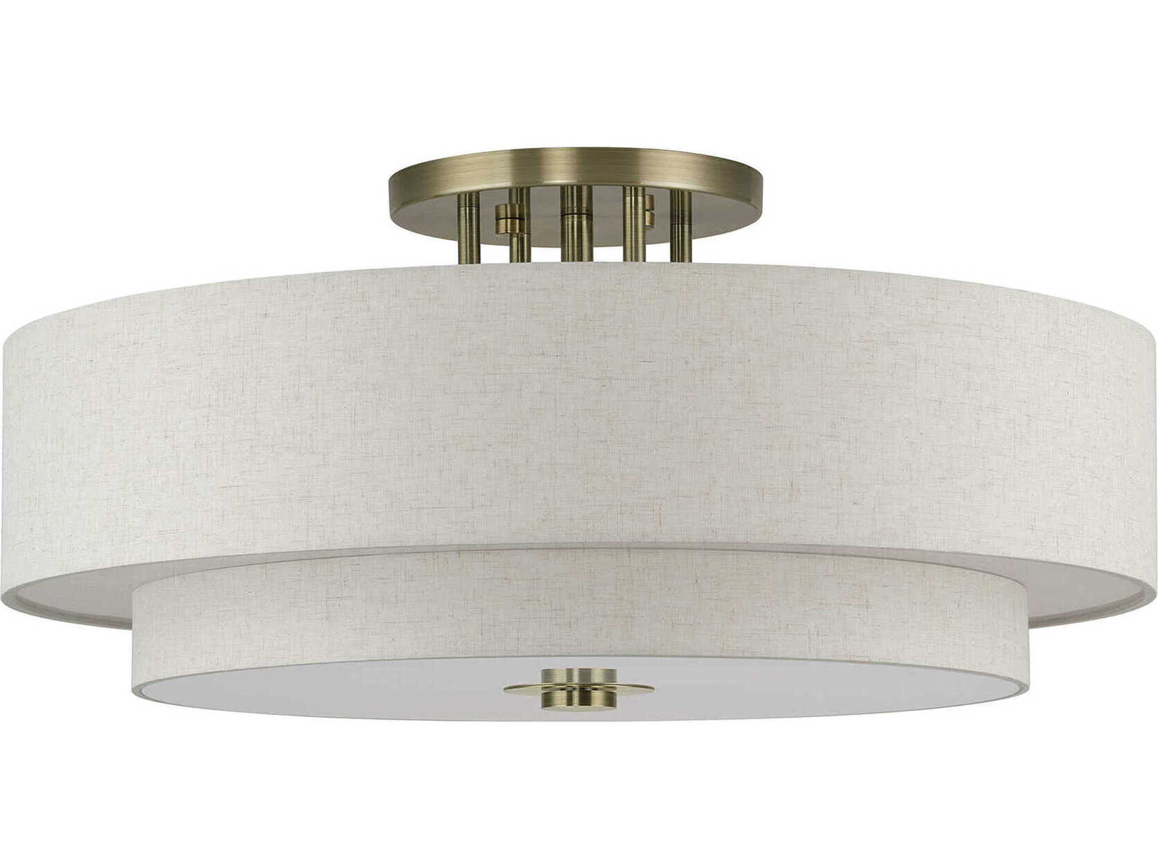 Livex Lighting Monroe 6-Light Antique Brass Drum Semi Flush Mount