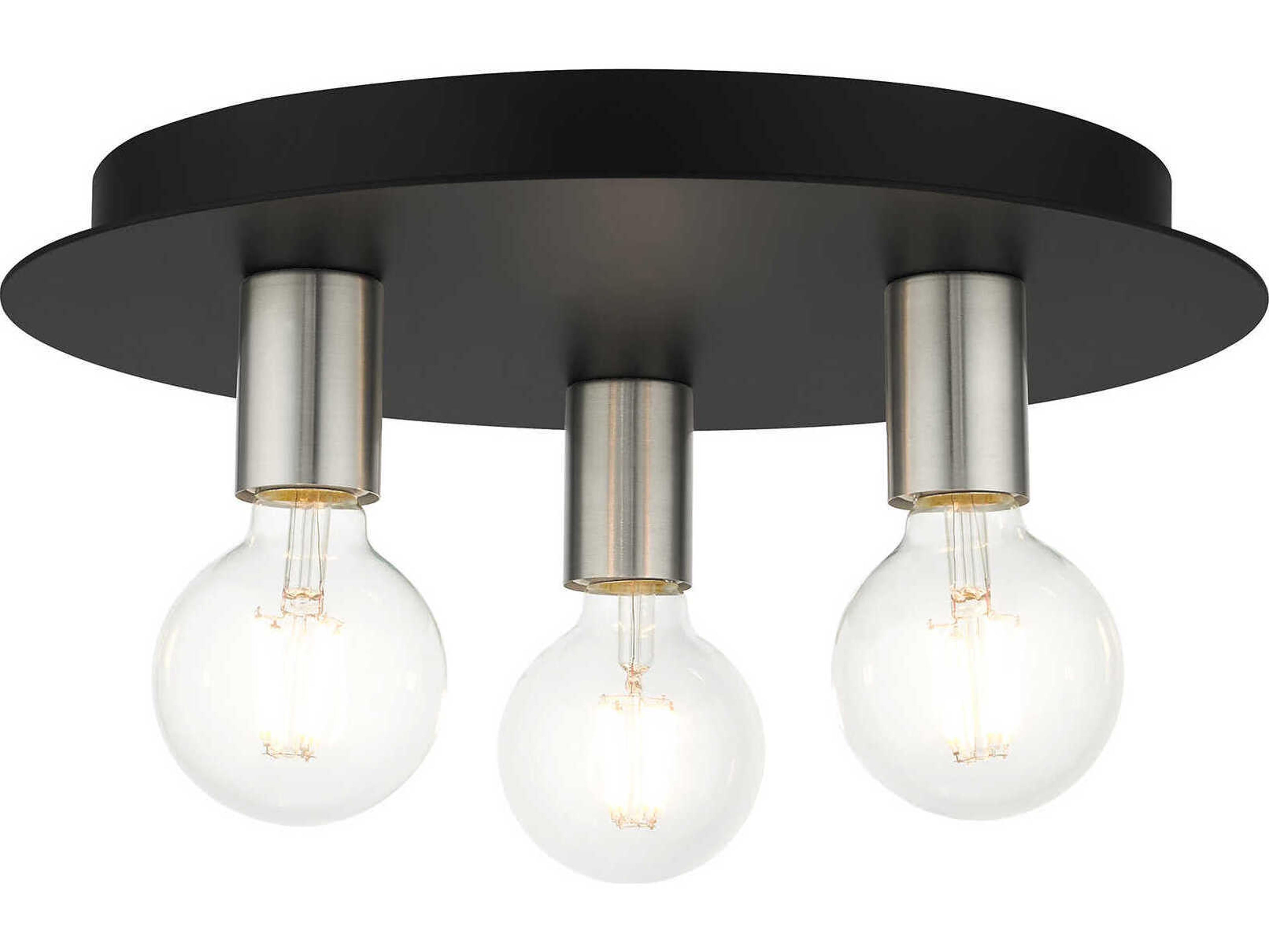 Hillview 3-Light Black Globe Semi Flush Mount