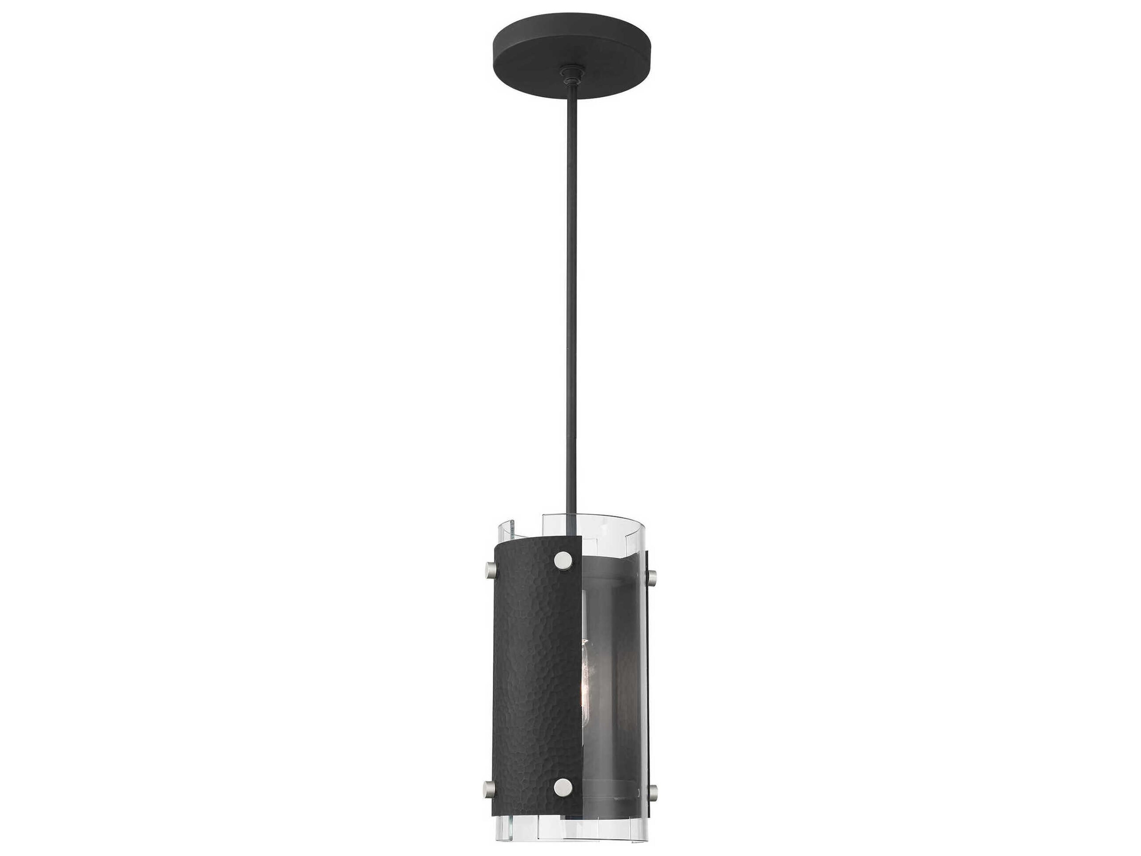 Livex Lighting Barcelona 1-Light Black Brushed Nickel Glass Cylinder Mini Pendant