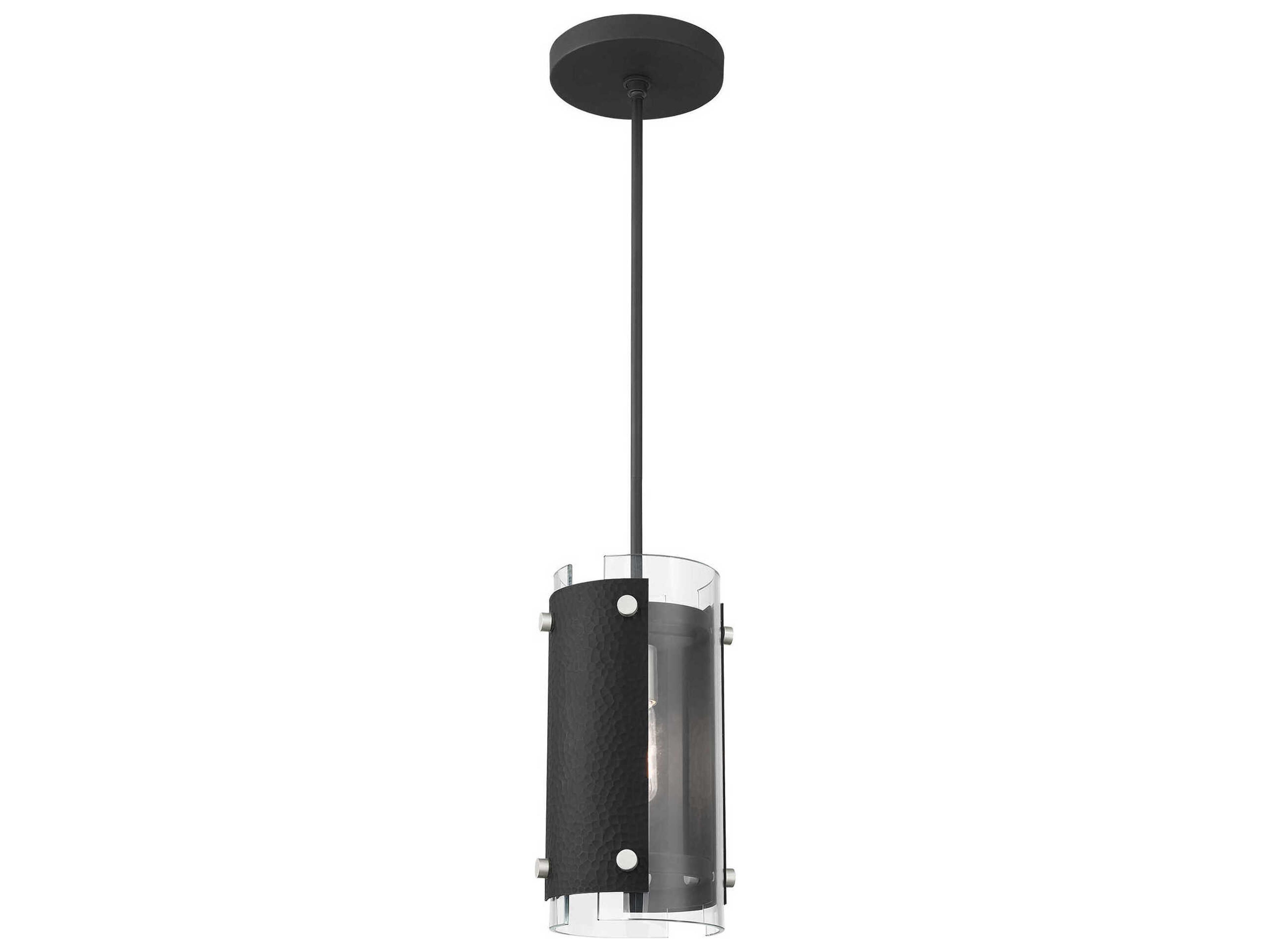 Livex Lighting Barcelona 1-Light Black Brushed Nickel Glass Cylinder Mini Pendant