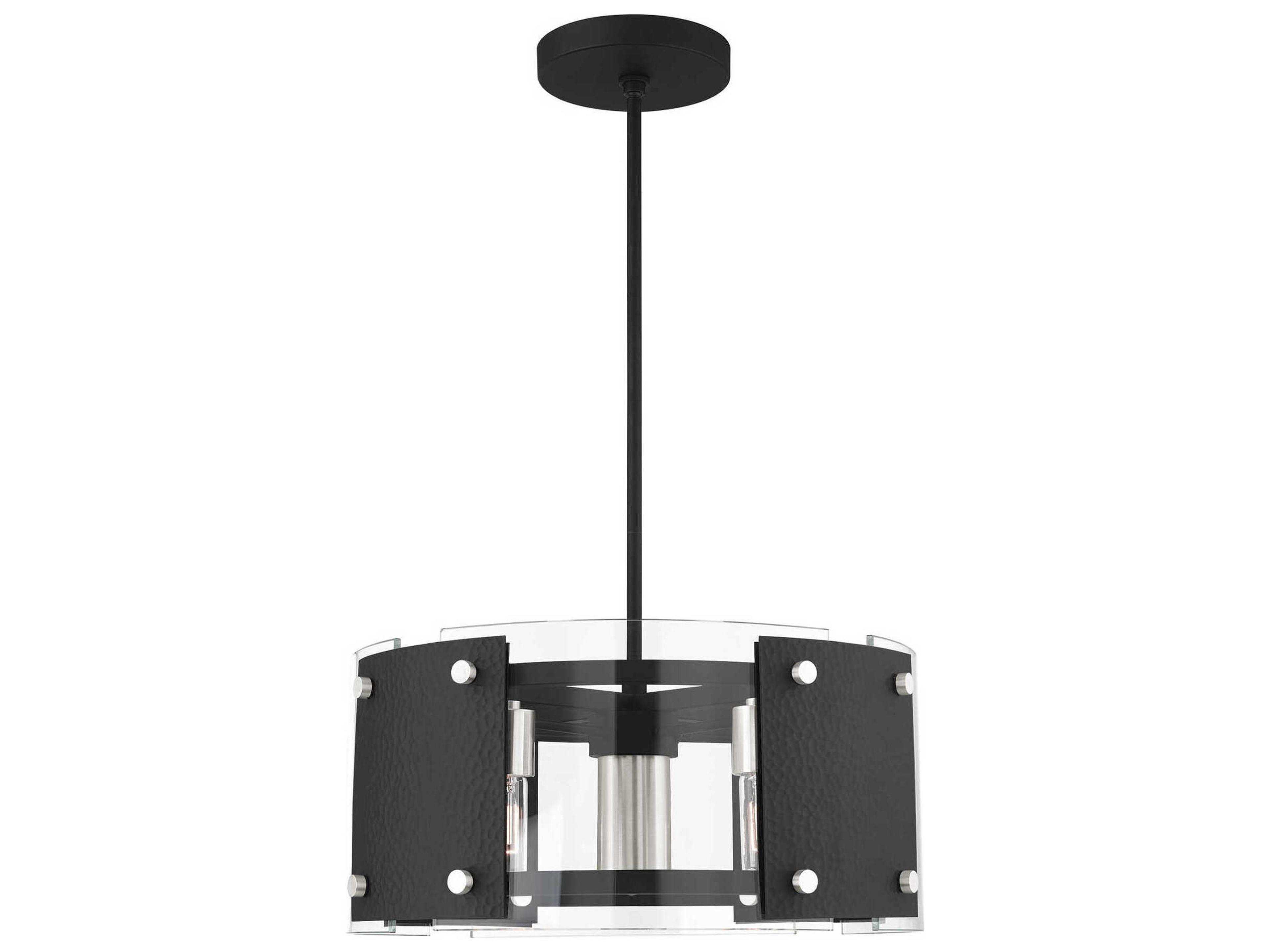 Barcelona 7-Light Black Brushed Nickel Glass Drum Chandelier