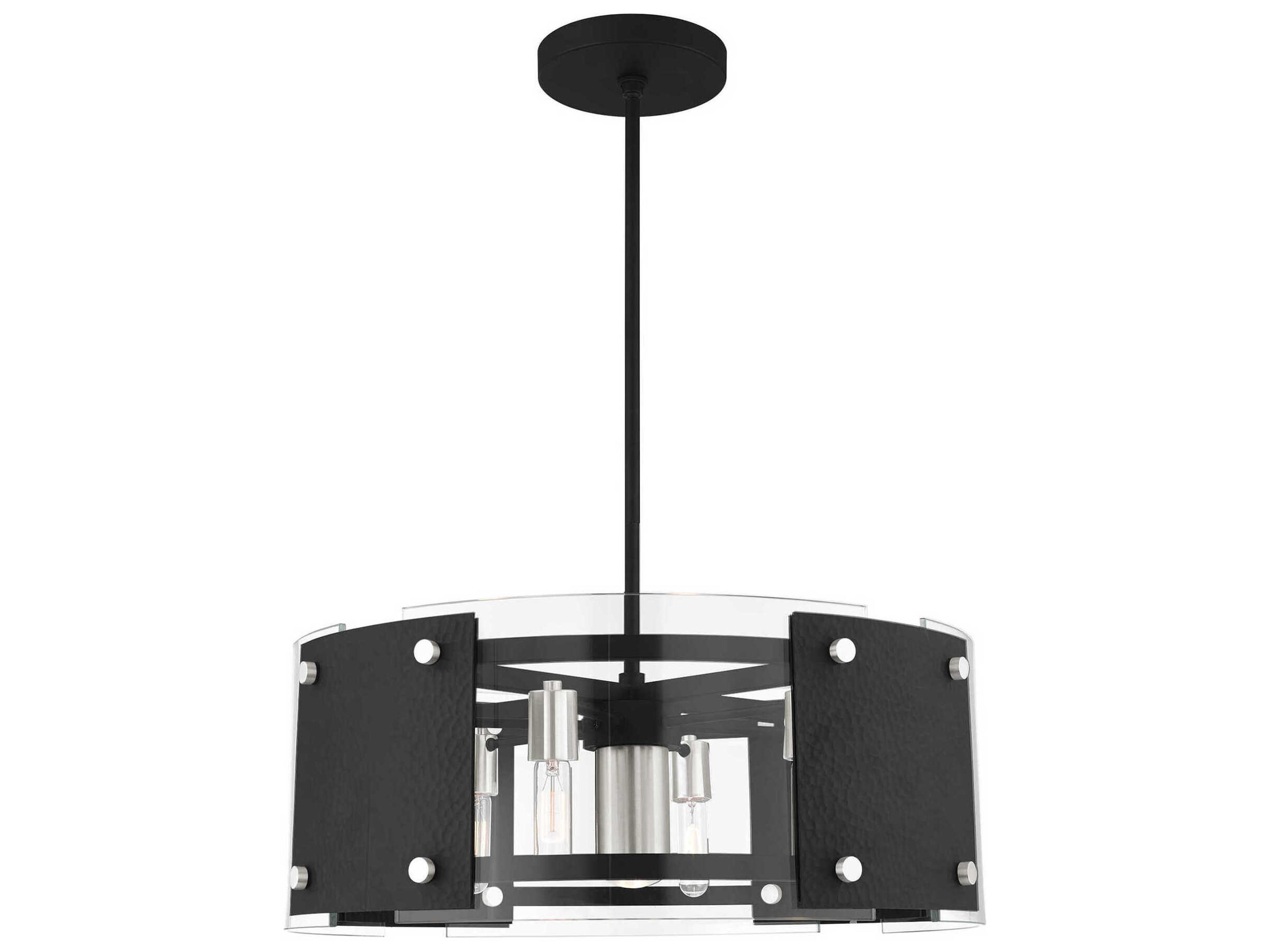 Barcelona 7-Light Black Brushed Nickel Glass Drum Chandelier