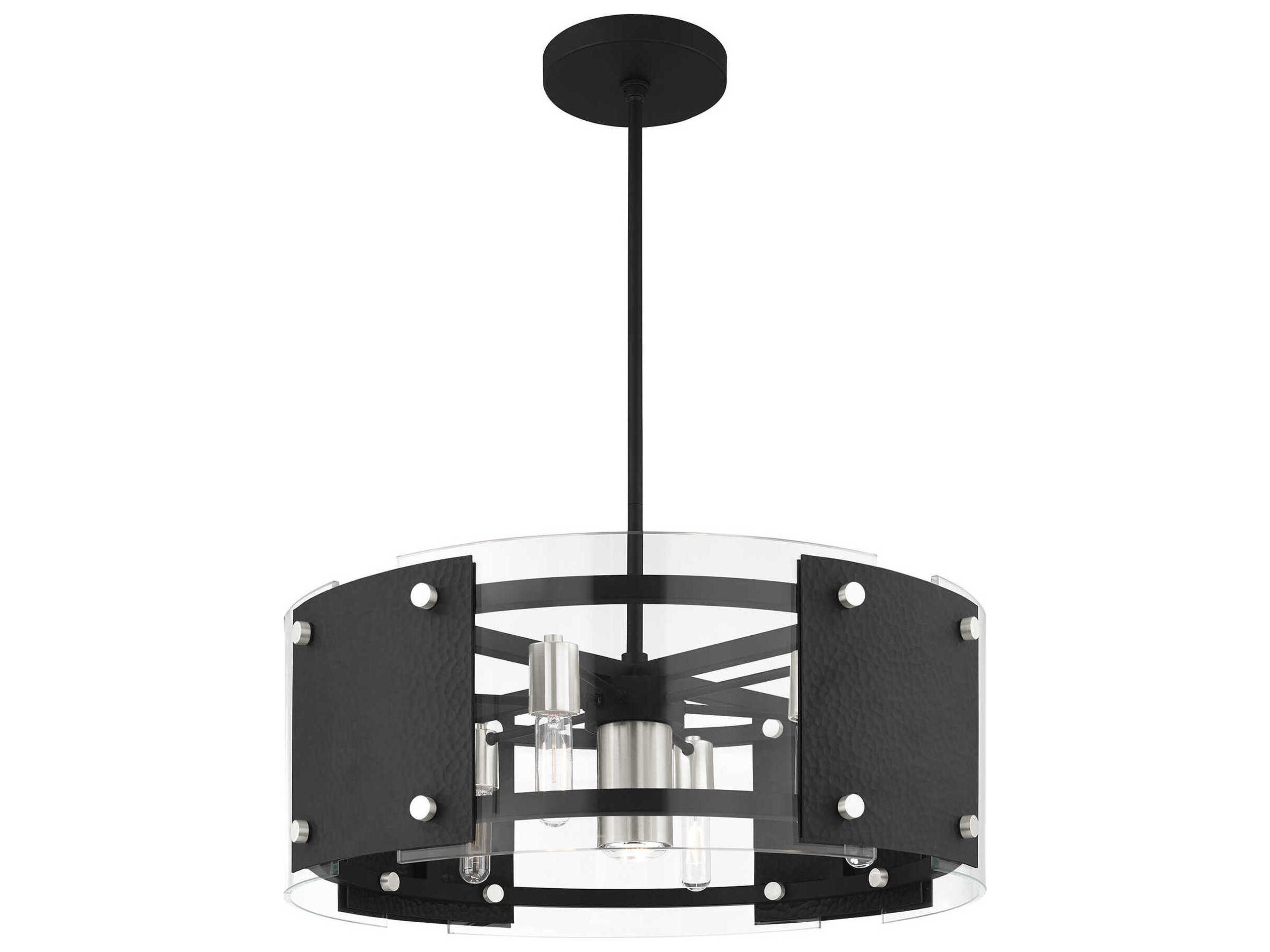 Livex Lighting Barcelona 7-Light Black Brushed Nickel Glass Drum Chandelier