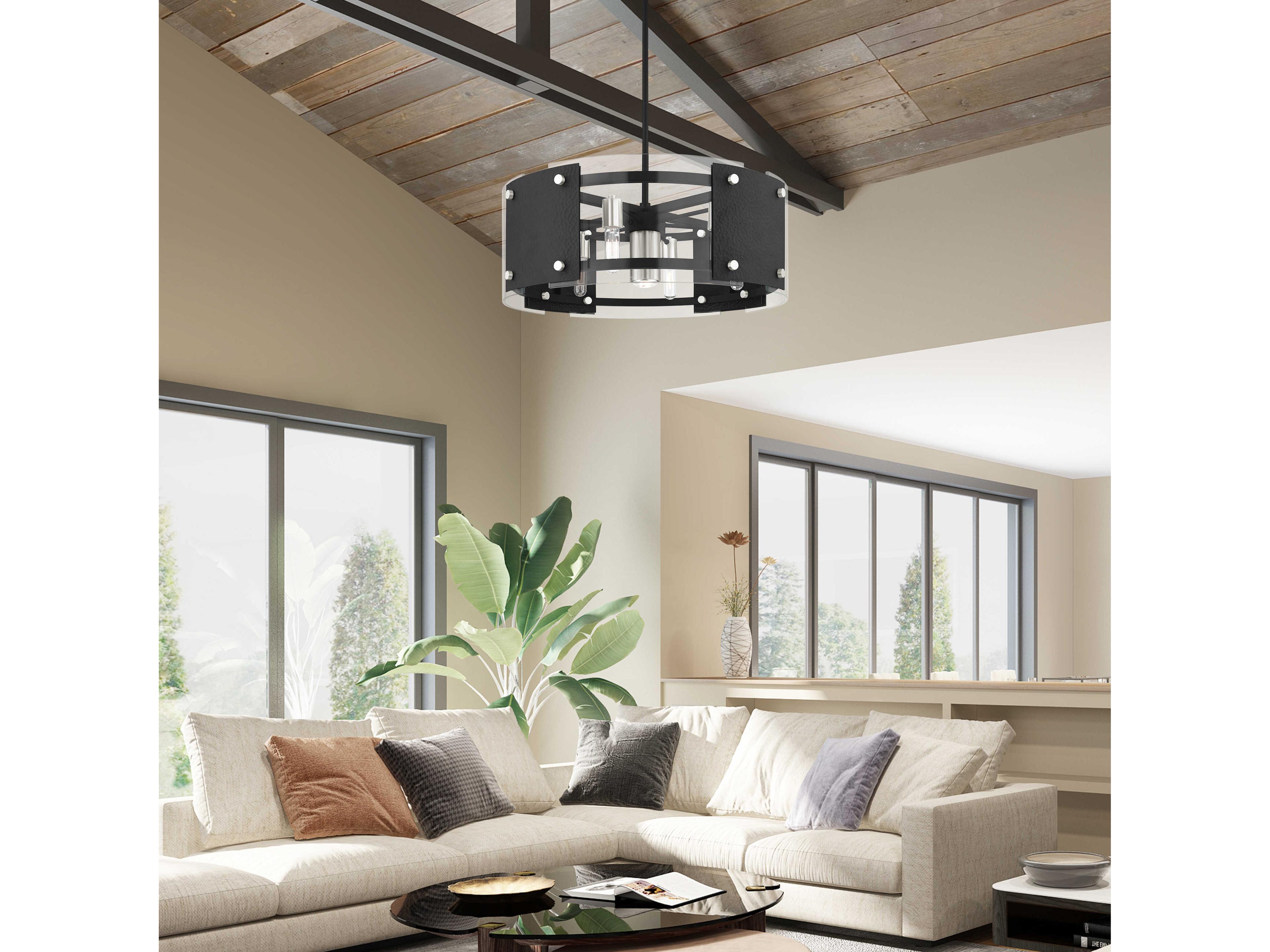 Livex Lighting Barcelona 7-Light Black Brushed Nickel Glass Drum Chandelier