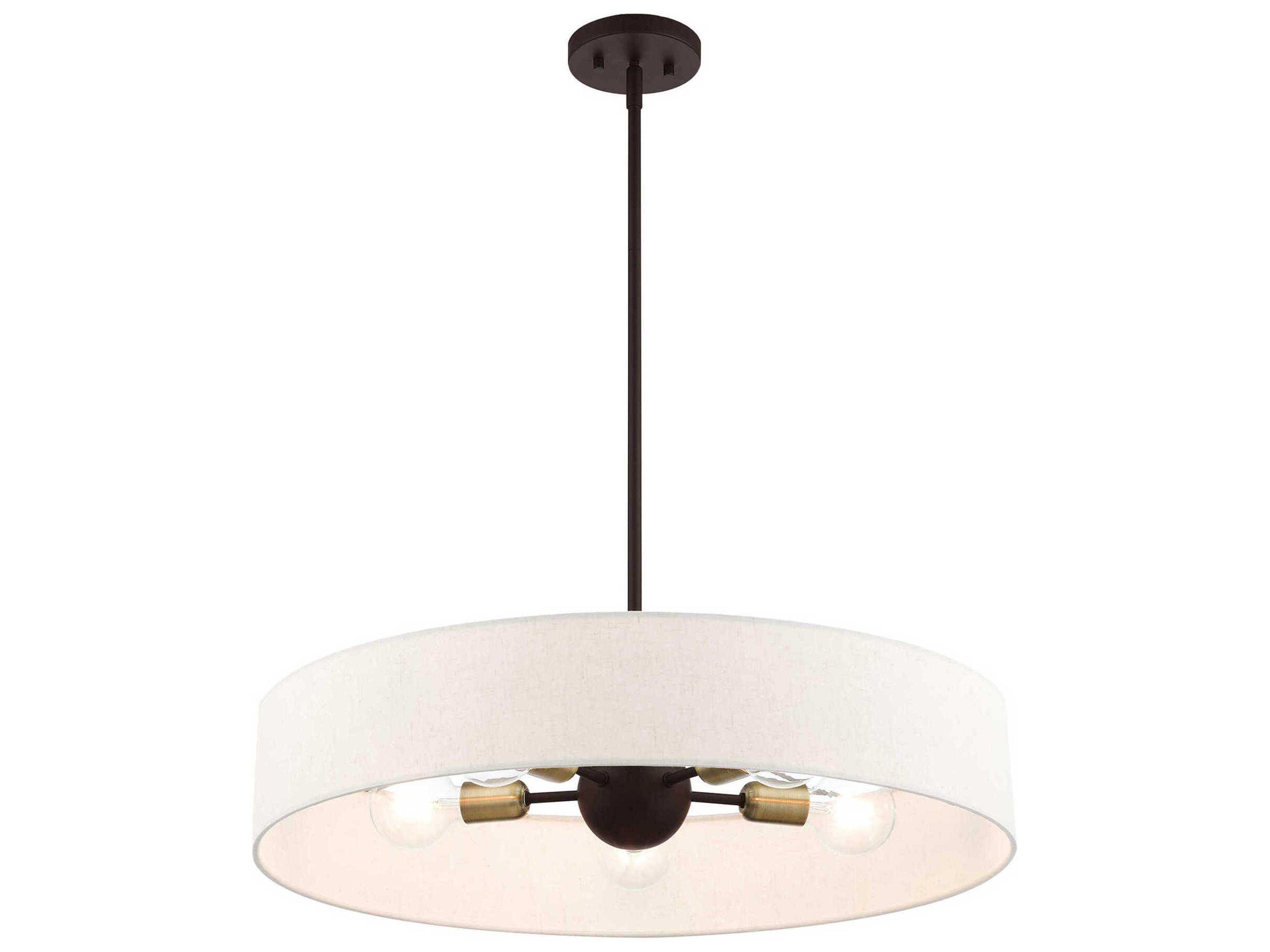 Livex Lighting Venlo 5-Light Bronze Antique Brass White Drum Pendant