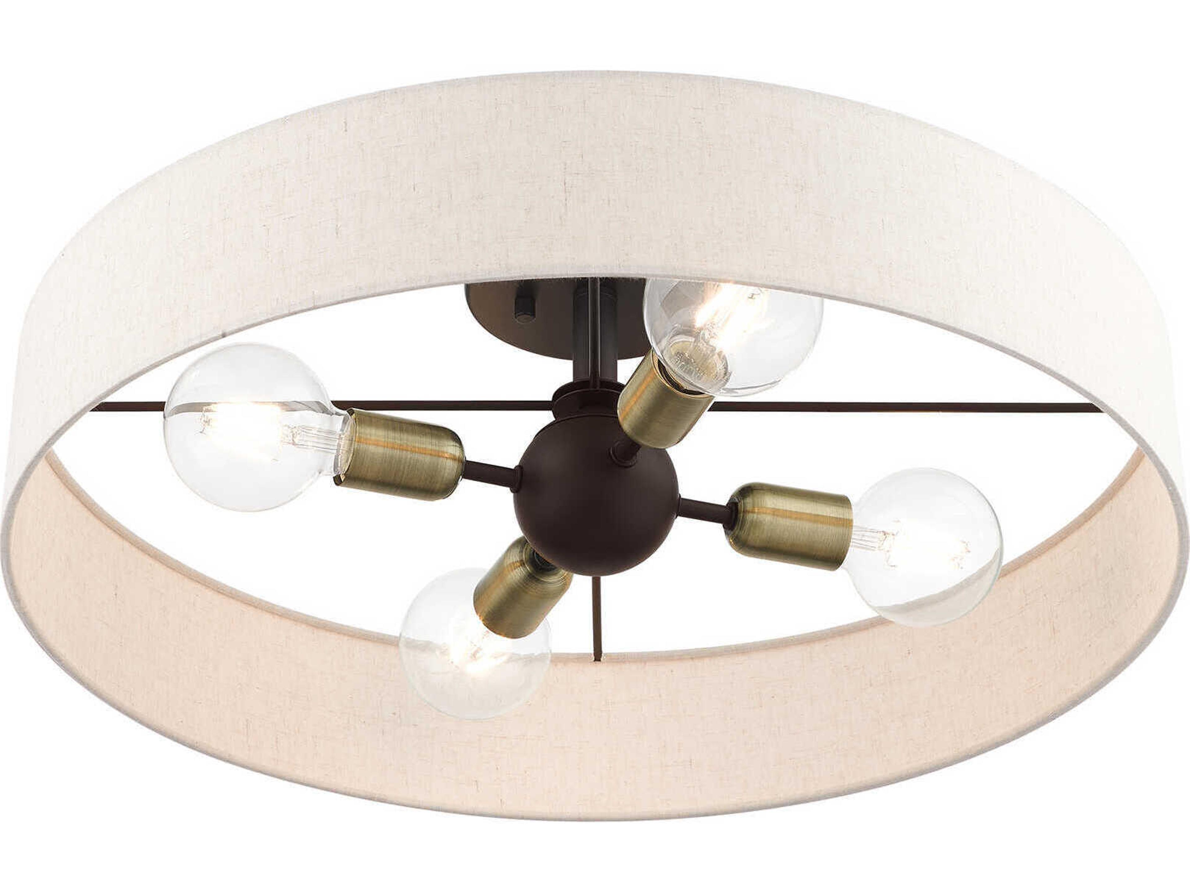 Livex Lighting Venlo 4-Light Bronze Antique Brass Drum Geometric Flush Mount