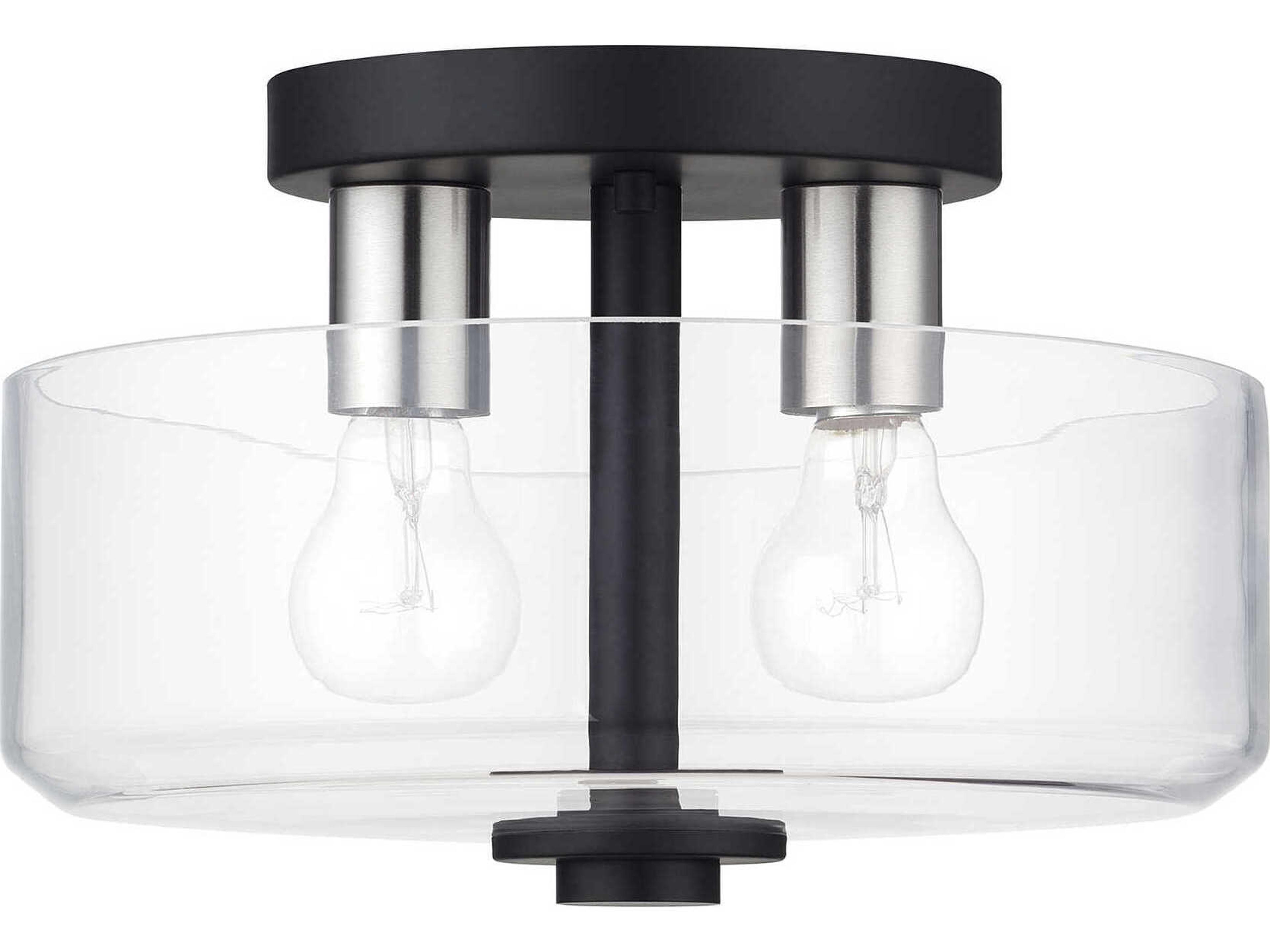 Livex Lighting Whitworth 2-Light Black Brushed Nickel Semi Flush Mount