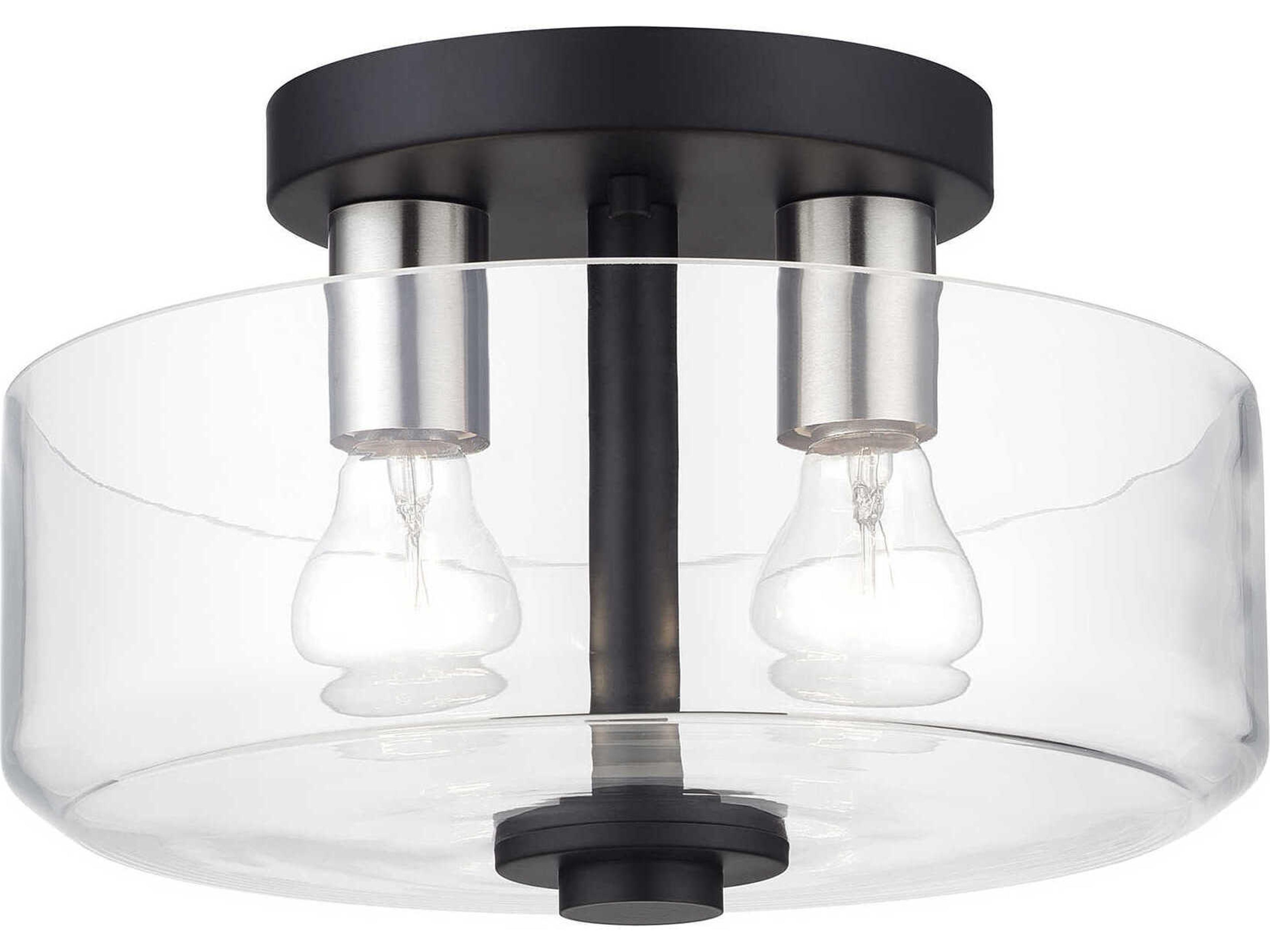 Livex Lighting Whitworth 2-Light Black Brushed Nickel Semi Flush Mount