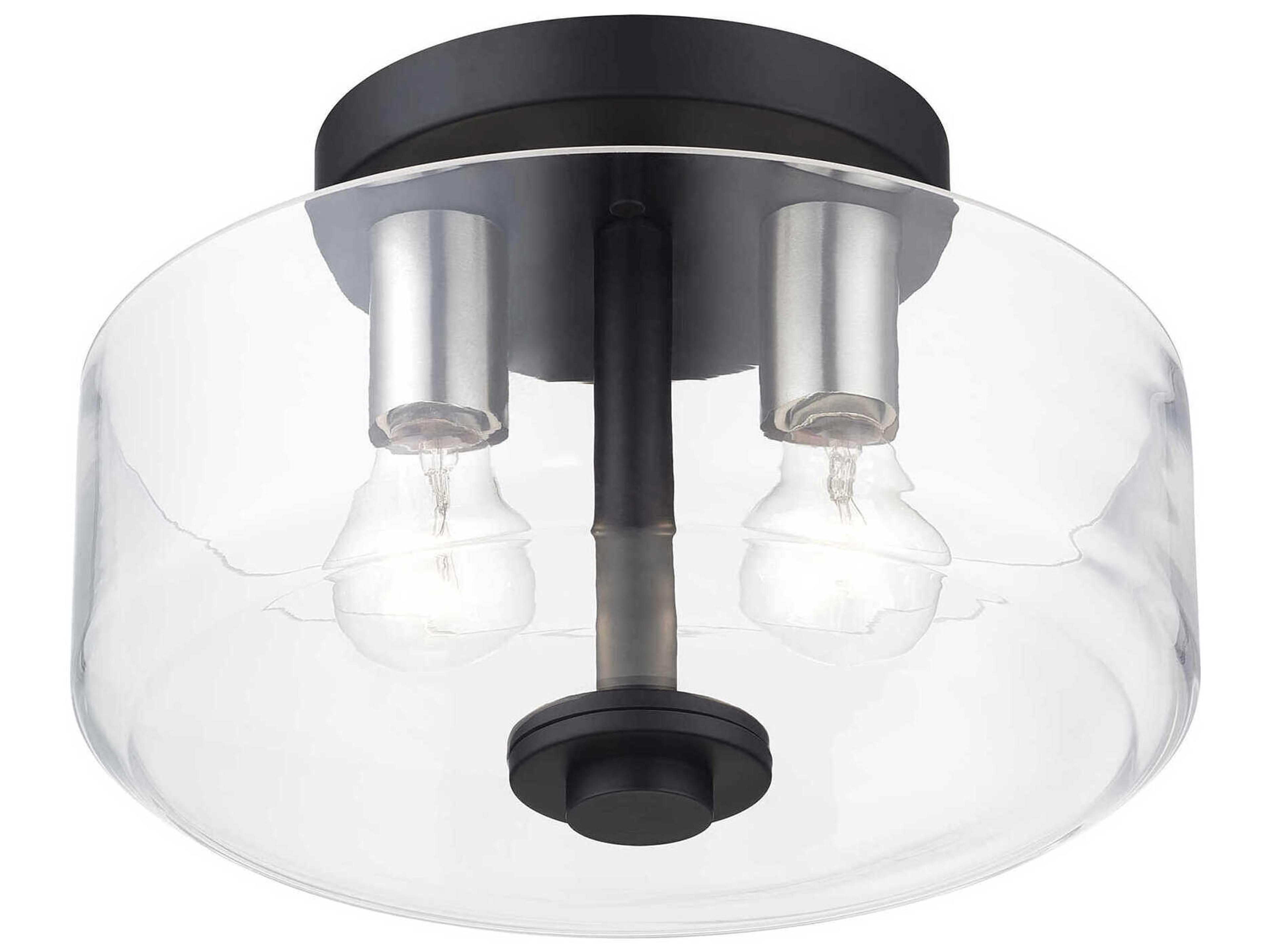 Livex Lighting Whitworth 2-Light Black Brushed Nickel Semi Flush Mount