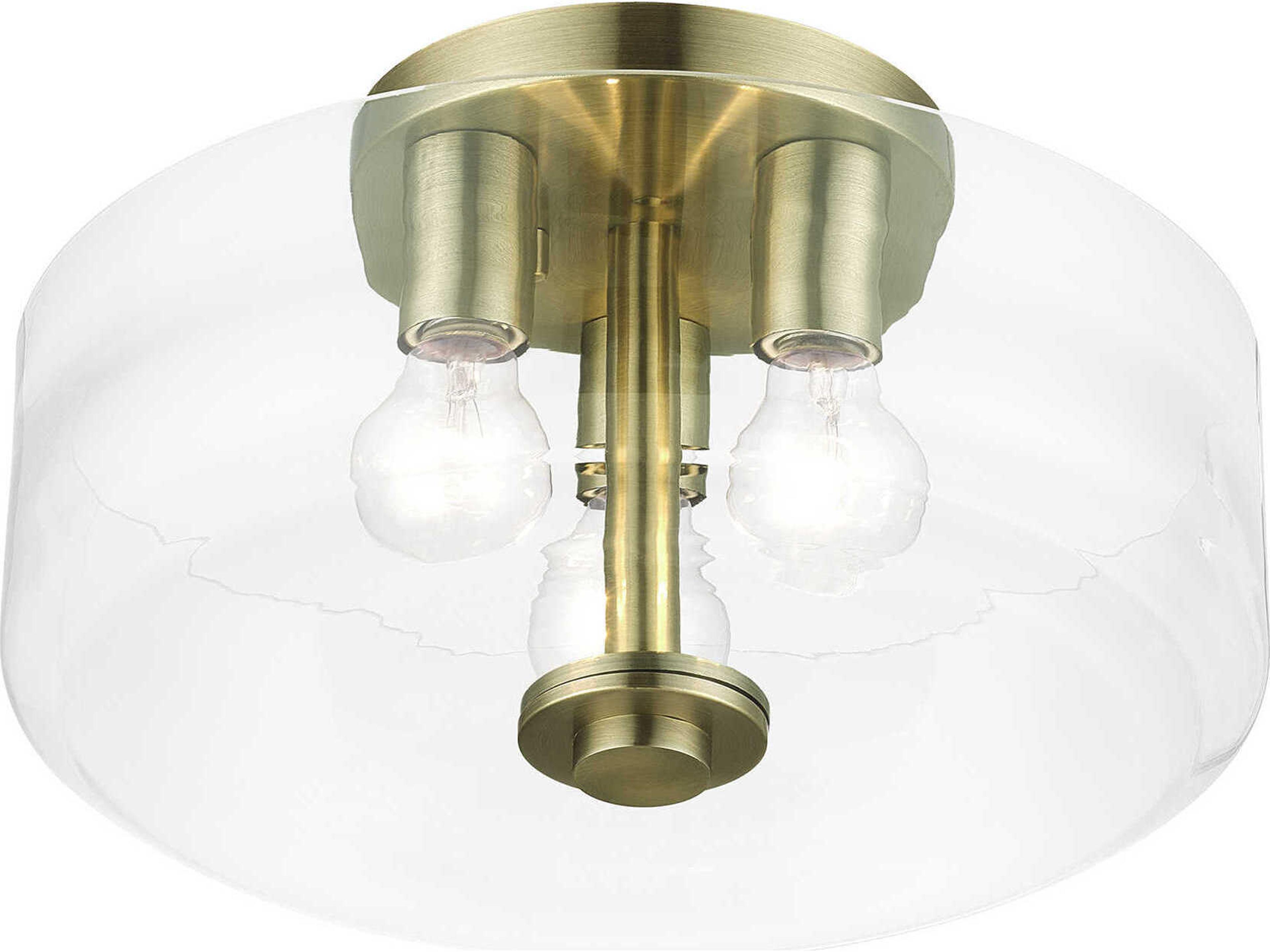 Livex Lighting Whitworth 3-Light Antique Brass Semi Flush Mount